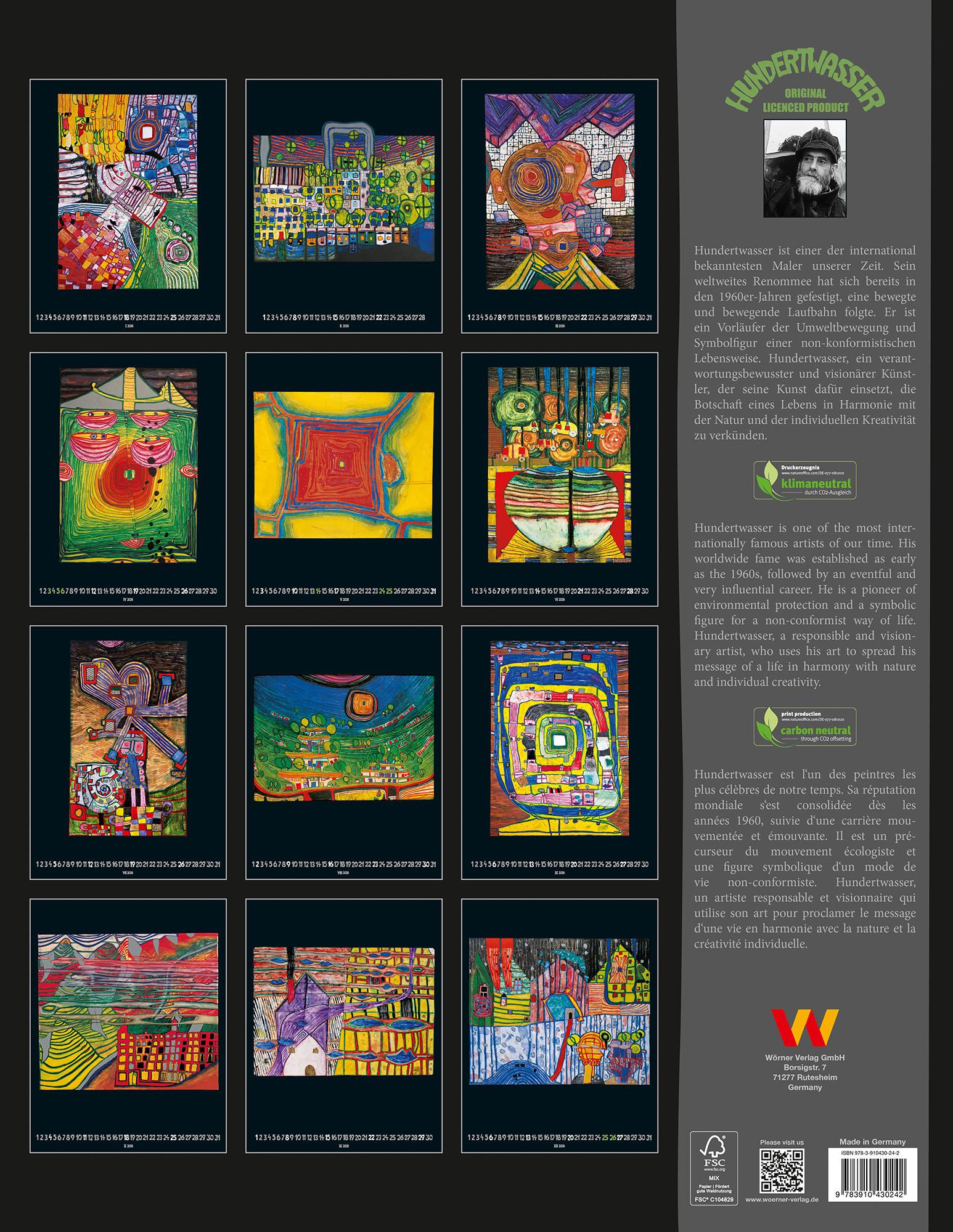 Rückseitencover Hundertwasser Art Calendar 2026
