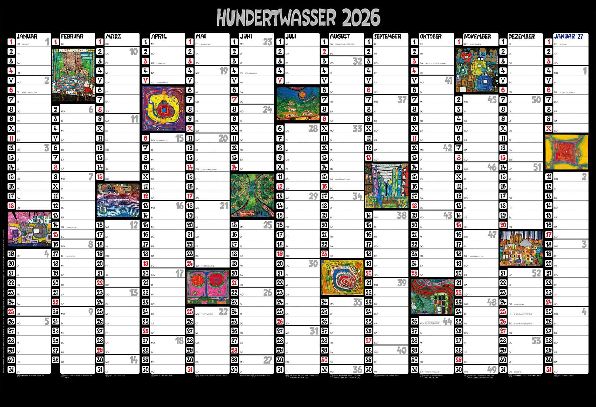 Vorderes Coverbild Hundertwasser Mini-Jahresplaner Art 2026