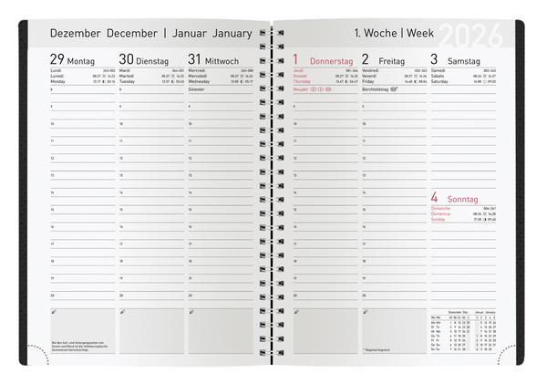 Beispielinhalt (Bild) Buchkalender Wochentimer Spirale dunkelblau 2026