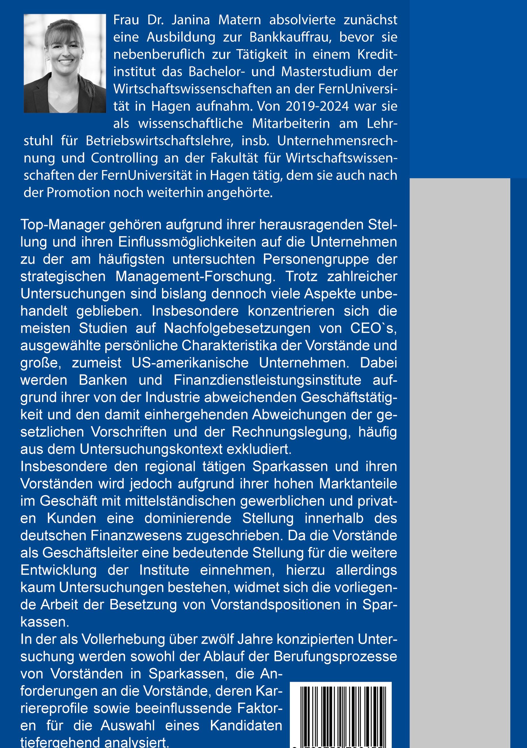 Rückseitencover Die Besetzung von Vorstandspositionen in Sparkassen