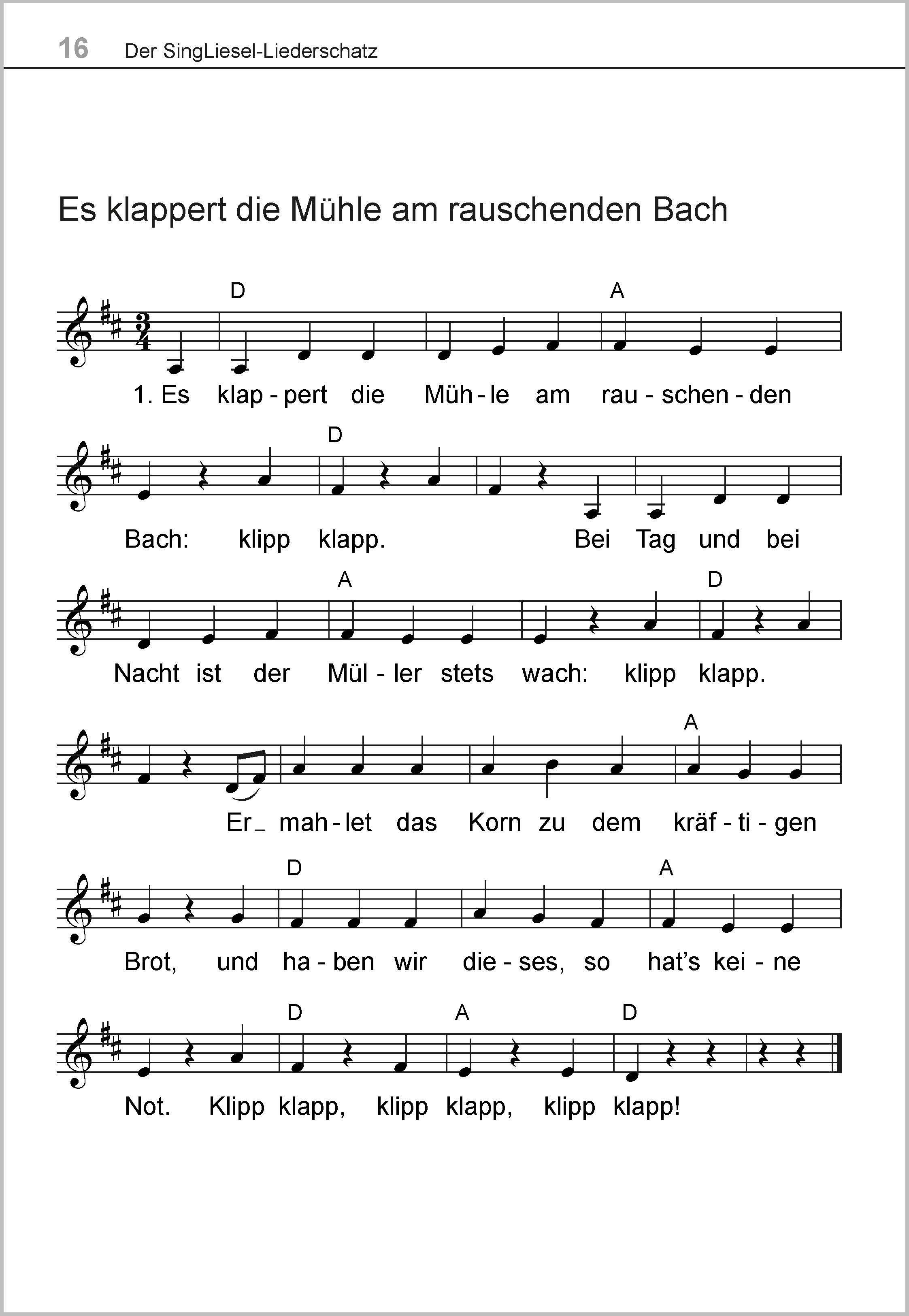 Beispielinhalt (Bild) Die schönsten Fahrten- und Wanderlieder. Das Liederbuch für Senioren im Großdruck. Mit Noten