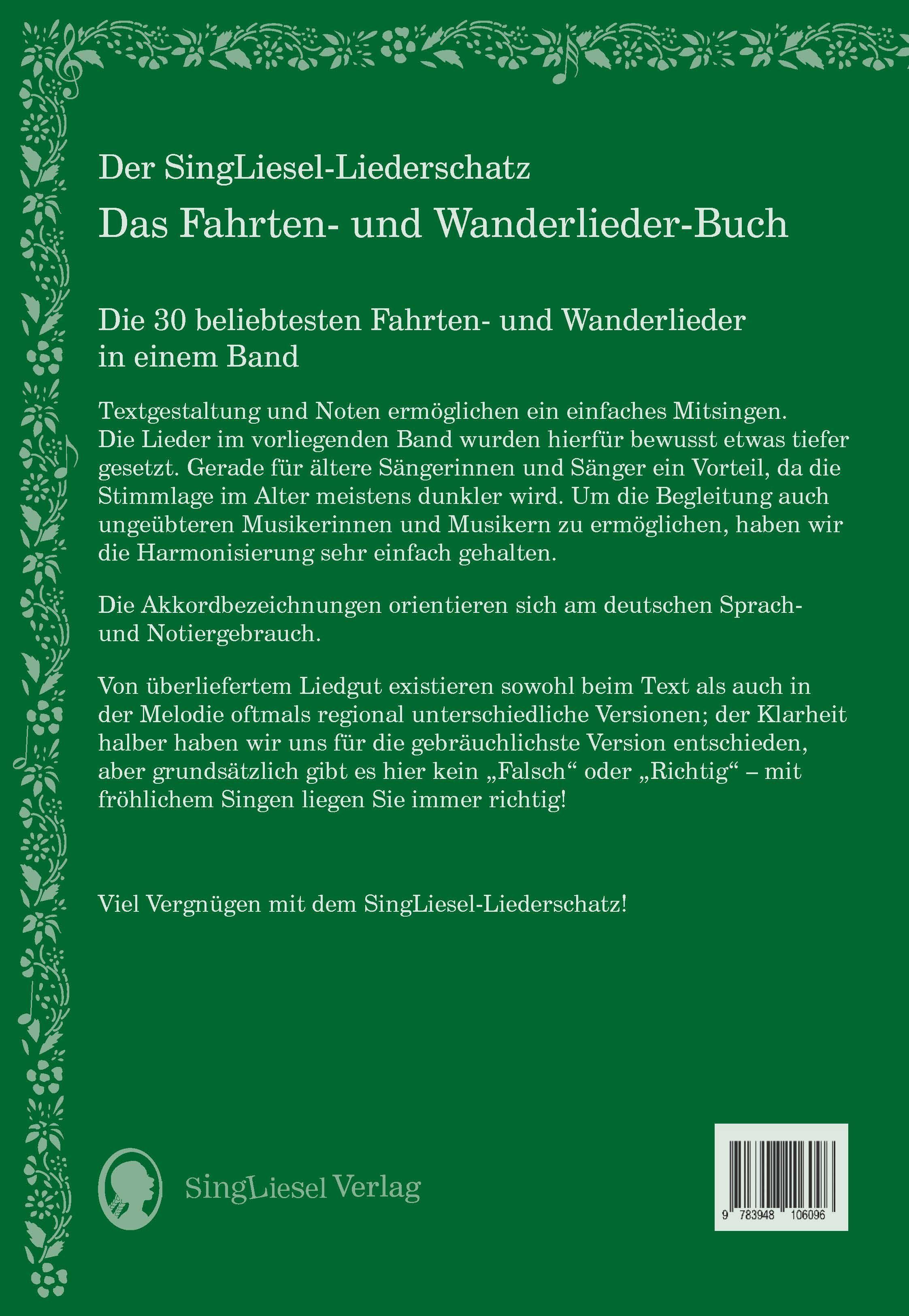 Beispielinhalt (Bild) Die schönsten Fahrten- und Wanderlieder. Das Liederbuch für Senioren im Großdruck. Mit Noten