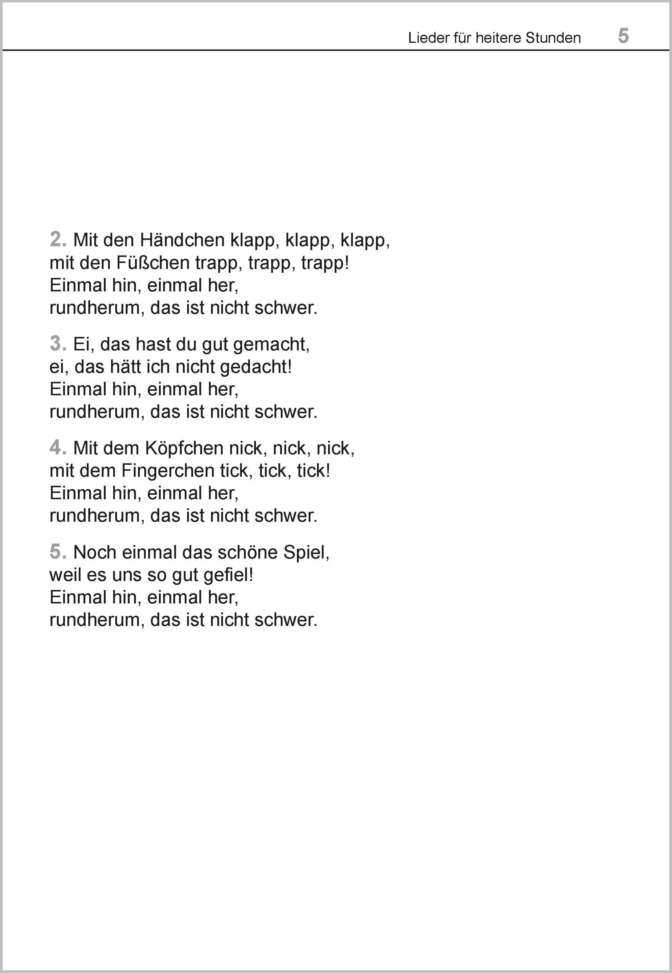 Beispielinhalt (Bild) Die schönsten Lieder für heitere Stunden. Das Liederbuch für Senioren im Großdruck. Mit Noten