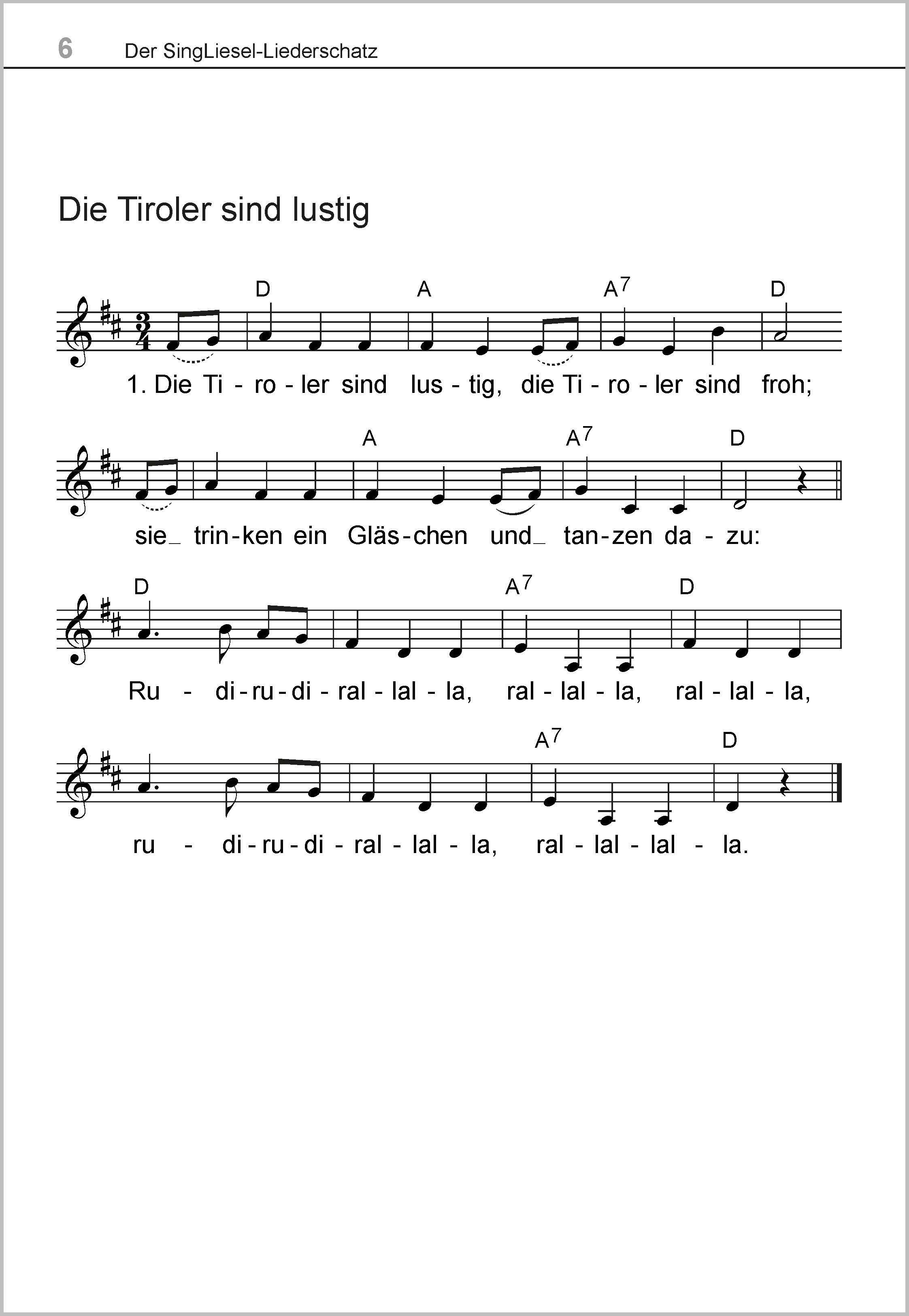 Beispielinhalt (Bild) Die schönsten Lieder für heitere Stunden. Das Liederbuch für Senioren im Großdruck. Mit Noten