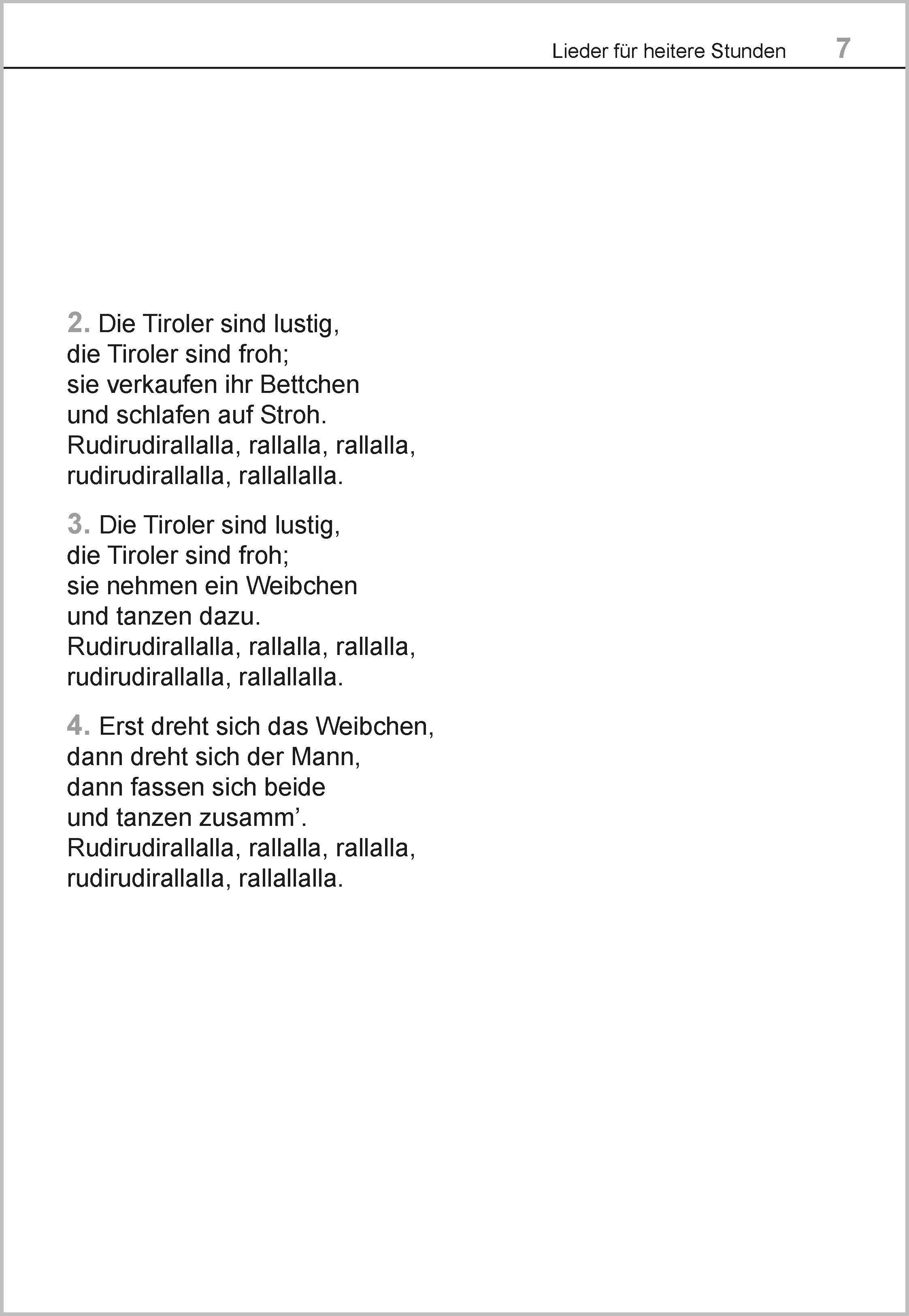 Beispielinhalt (Bild) Die schönsten Lieder für heitere Stunden. Das Liederbuch für Senioren im Großdruck. Mit Noten