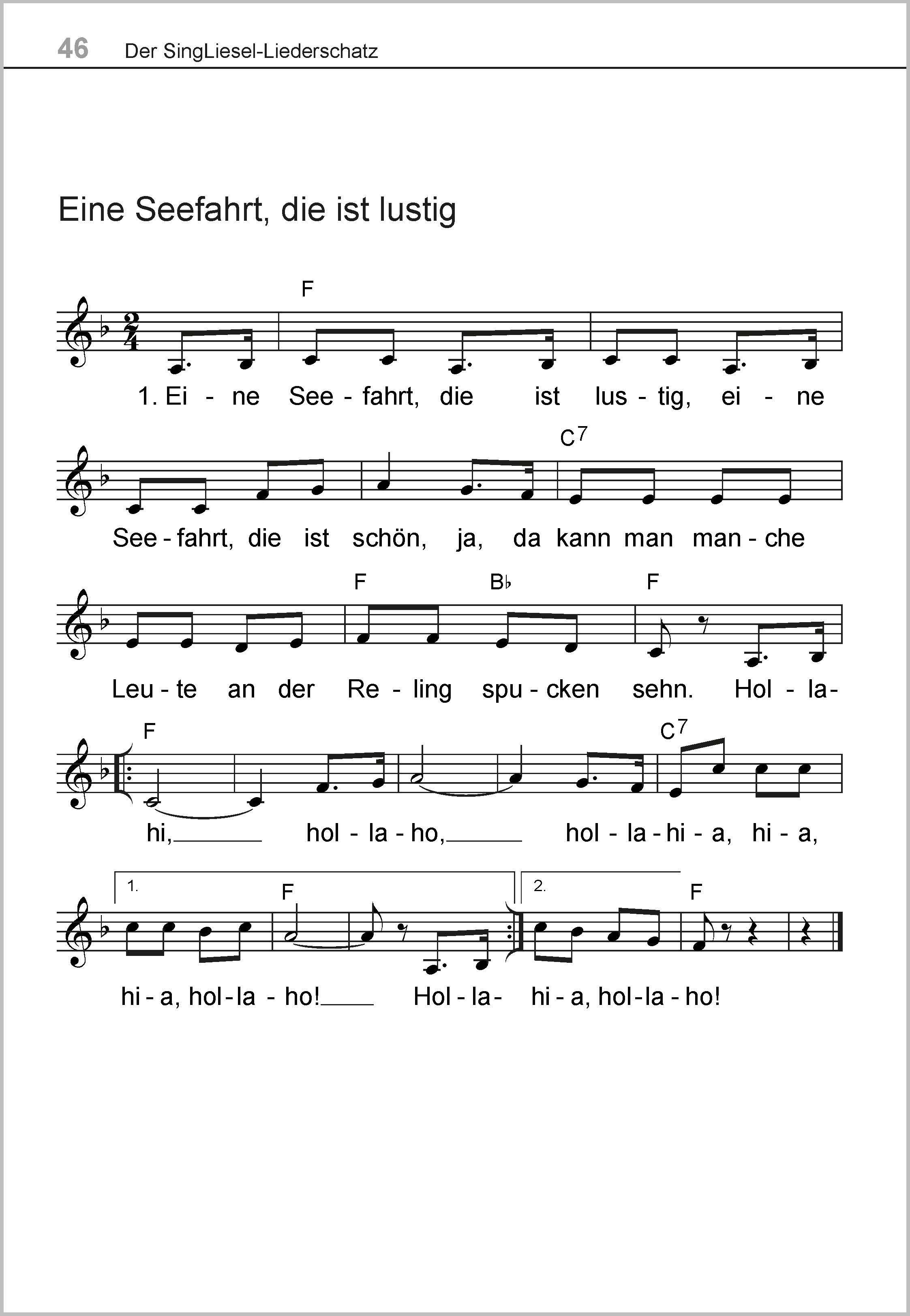 Beispielinhalt (Bild) Die schönsten Lieder für heitere Stunden. Das Liederbuch für Senioren im Großdruck. Mit Noten
