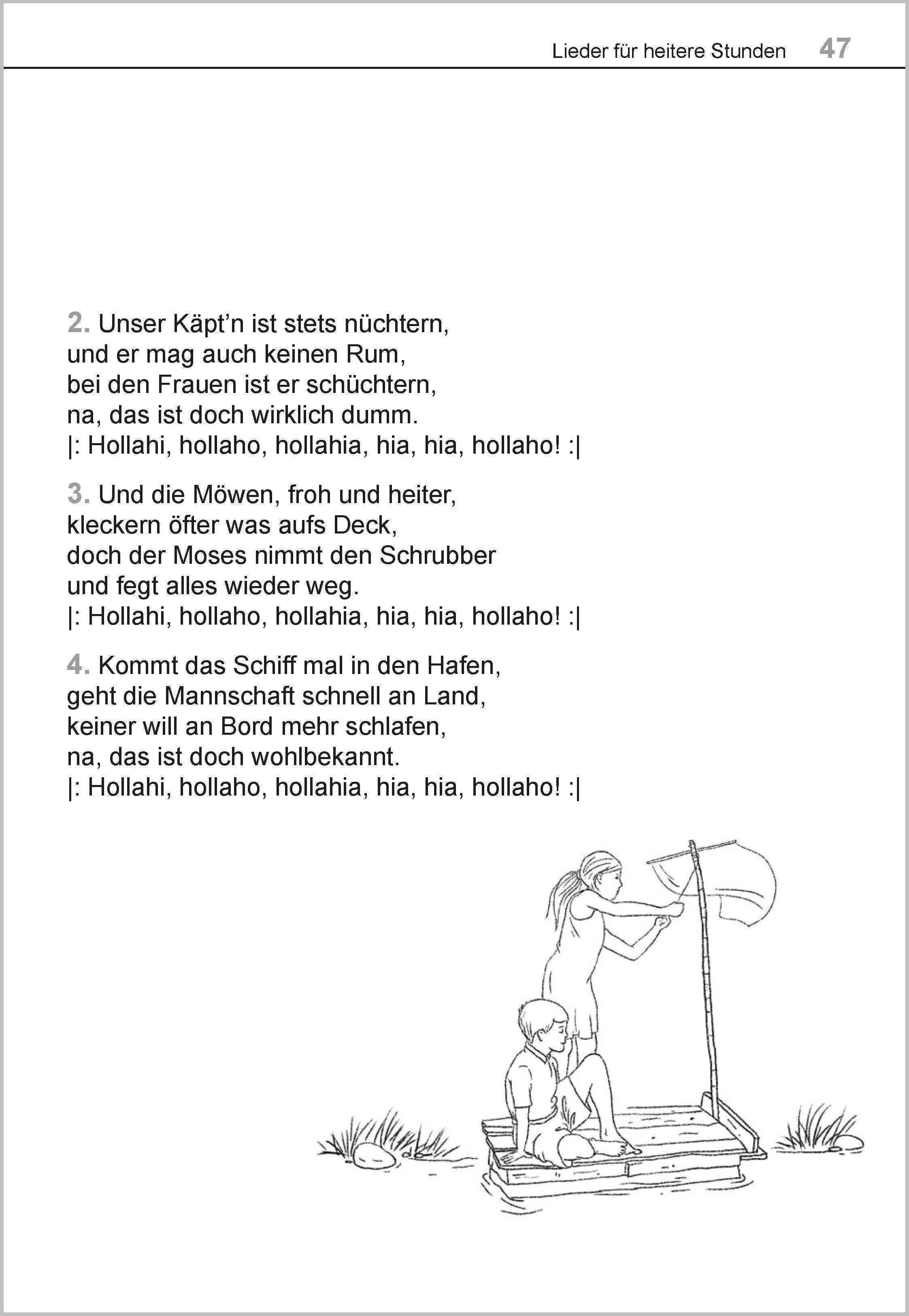 Beispielinhalt (Bild) Die schönsten Lieder für heitere Stunden. Das Liederbuch für Senioren im Großdruck. Mit Noten