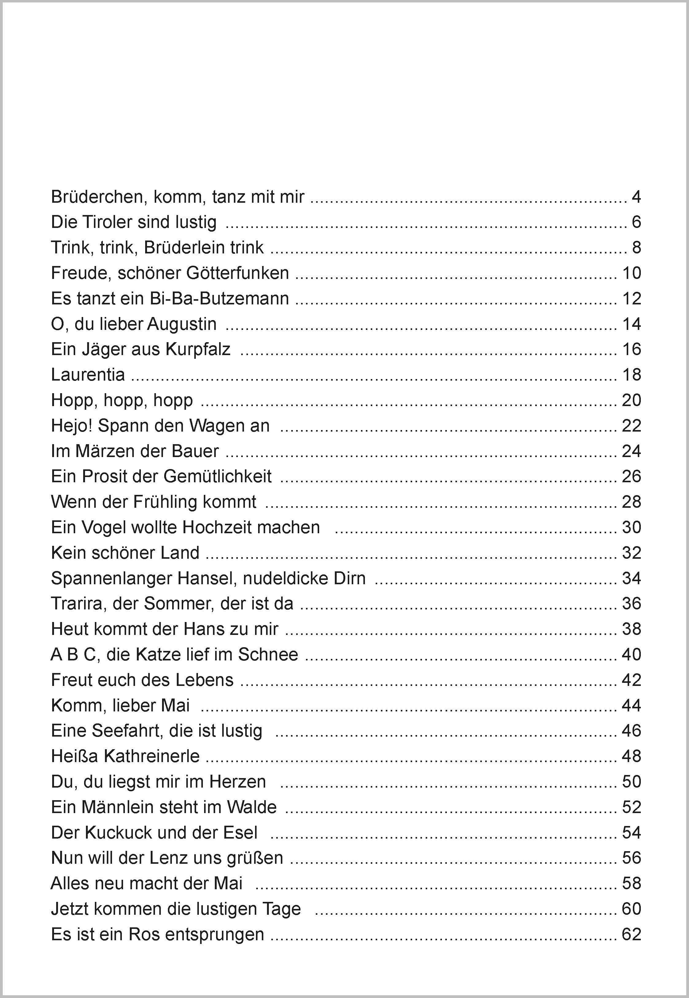 Beispielinhalt (Bild) Die schönsten Lieder für heitere Stunden. Das Liederbuch für Senioren im Großdruck. Mit Noten