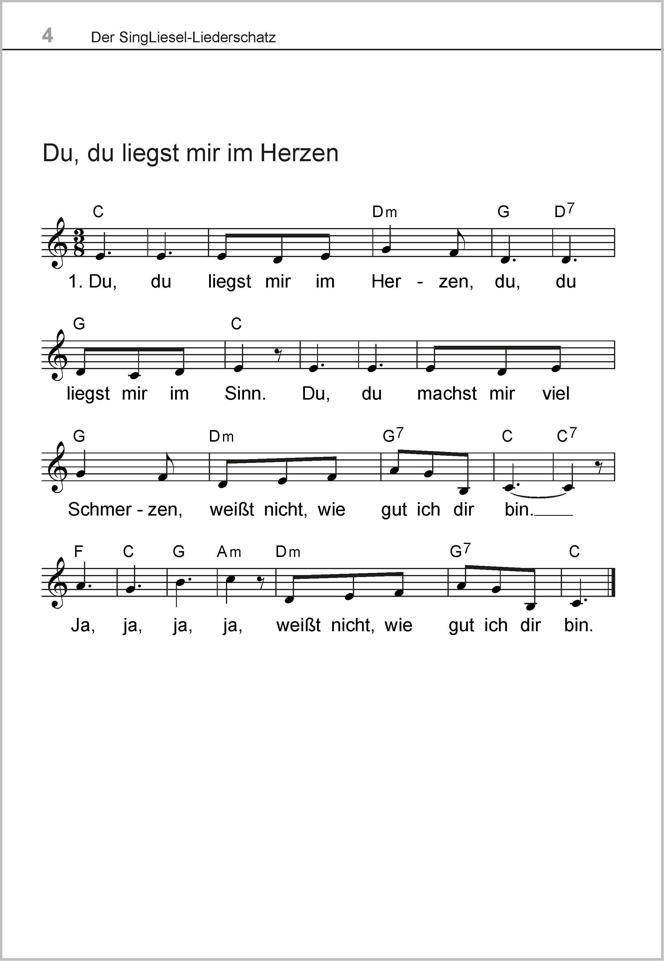 Beispielinhalt (Bild) Die schönsten Liebeslieder. Das Liederbuch im Großdruck für Senioren. Mit Noten