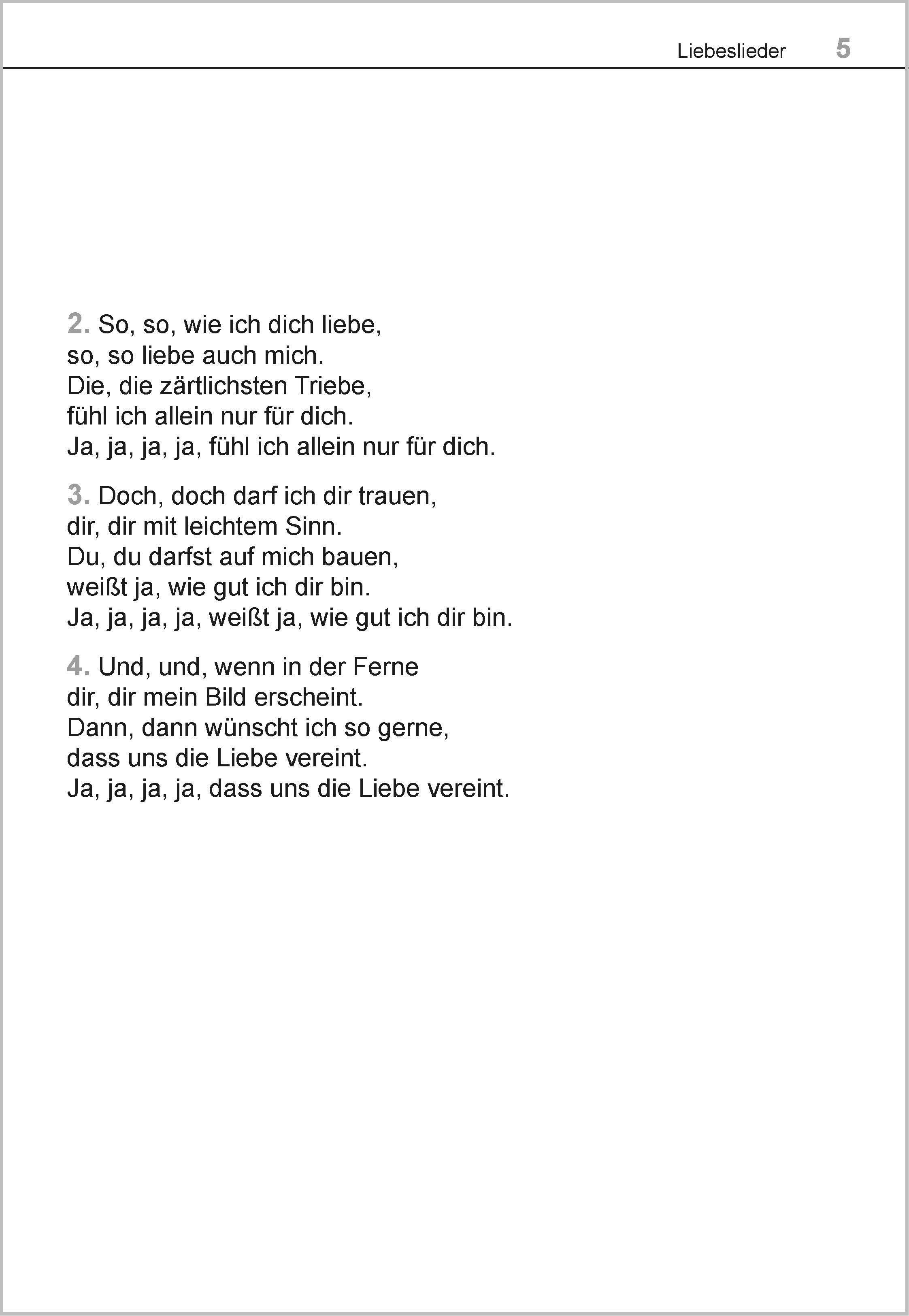 Beispielinhalt (Bild) Die schönsten Liebeslieder. Das Liederbuch im Großdruck für Senioren. Mit Noten