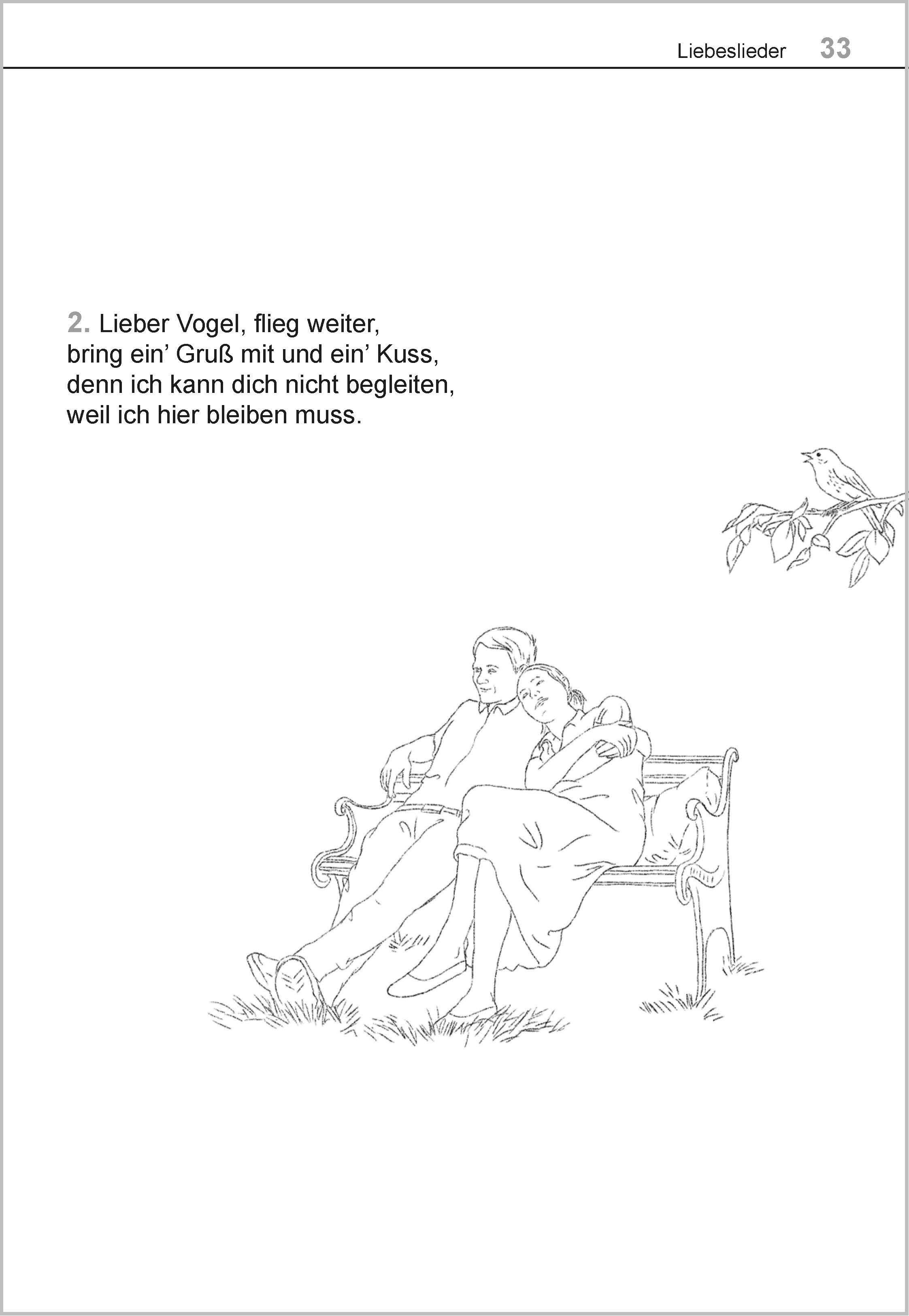 Beispielinhalt (Bild) Die schönsten Liebeslieder. Das Liederbuch im Großdruck für Senioren. Mit Noten