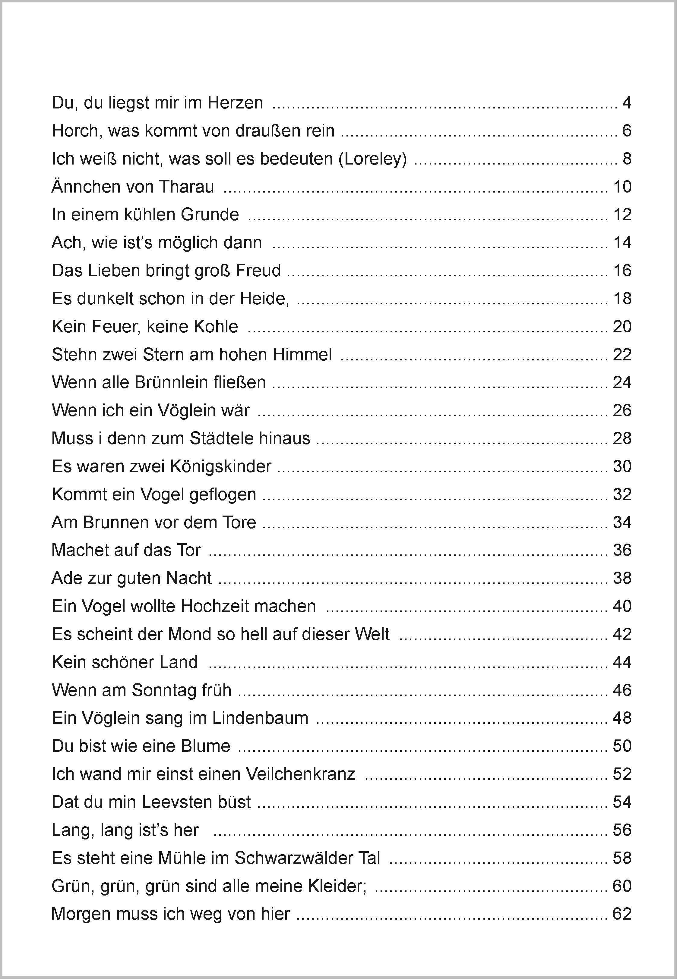 Beispielinhalt (Bild) Die schönsten Liebeslieder. Das Liederbuch im Großdruck für Senioren. Mit Noten