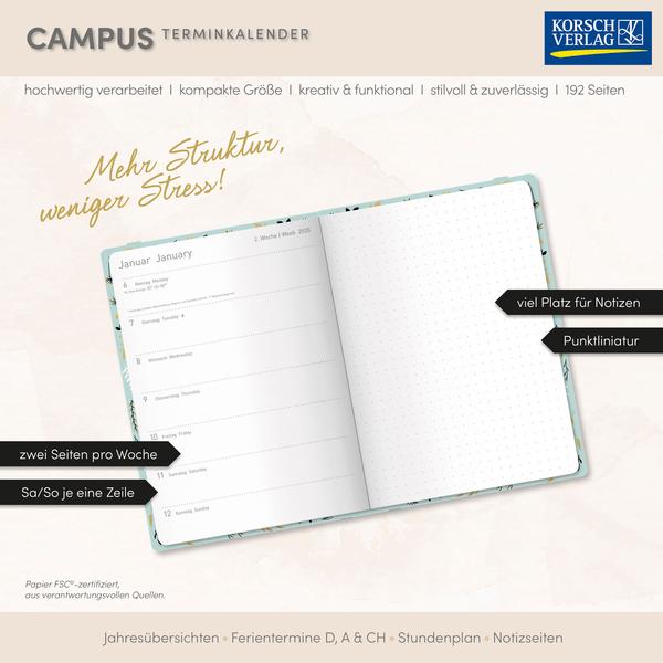 Beispielinhalt (Bild) Terminkalender Campus Mint Flowers 18 Monate 2026/2027