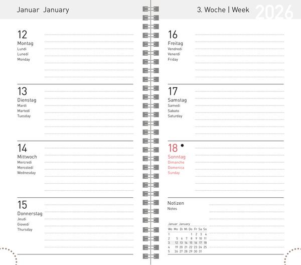 Beispielinhalt (Bild) Taschenkalender Wochentimer Small Blau 2026