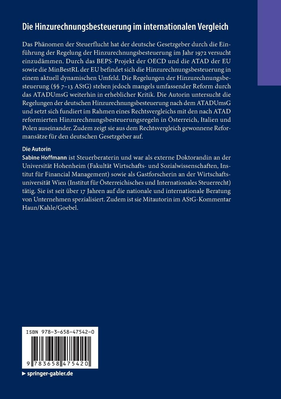 Rückseitencover Die Hinzurechnungsbesteuerung im internationalen Vergleich