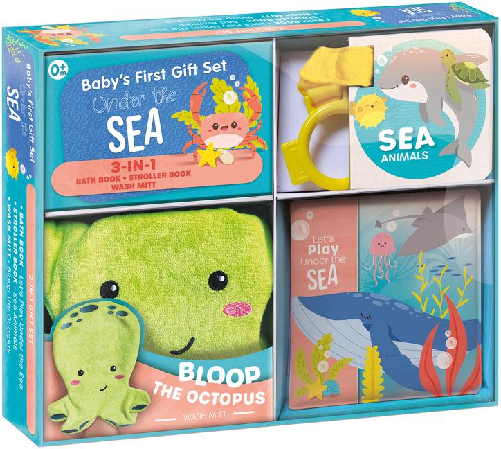 Vorderes Coverbild Baby's First Gift Set Under the Sea: Soft Baby Wash Mitt for Toddlers 1-3, Stroller Book, Waterproof Bath Books - Best Newborn Baby Gifts