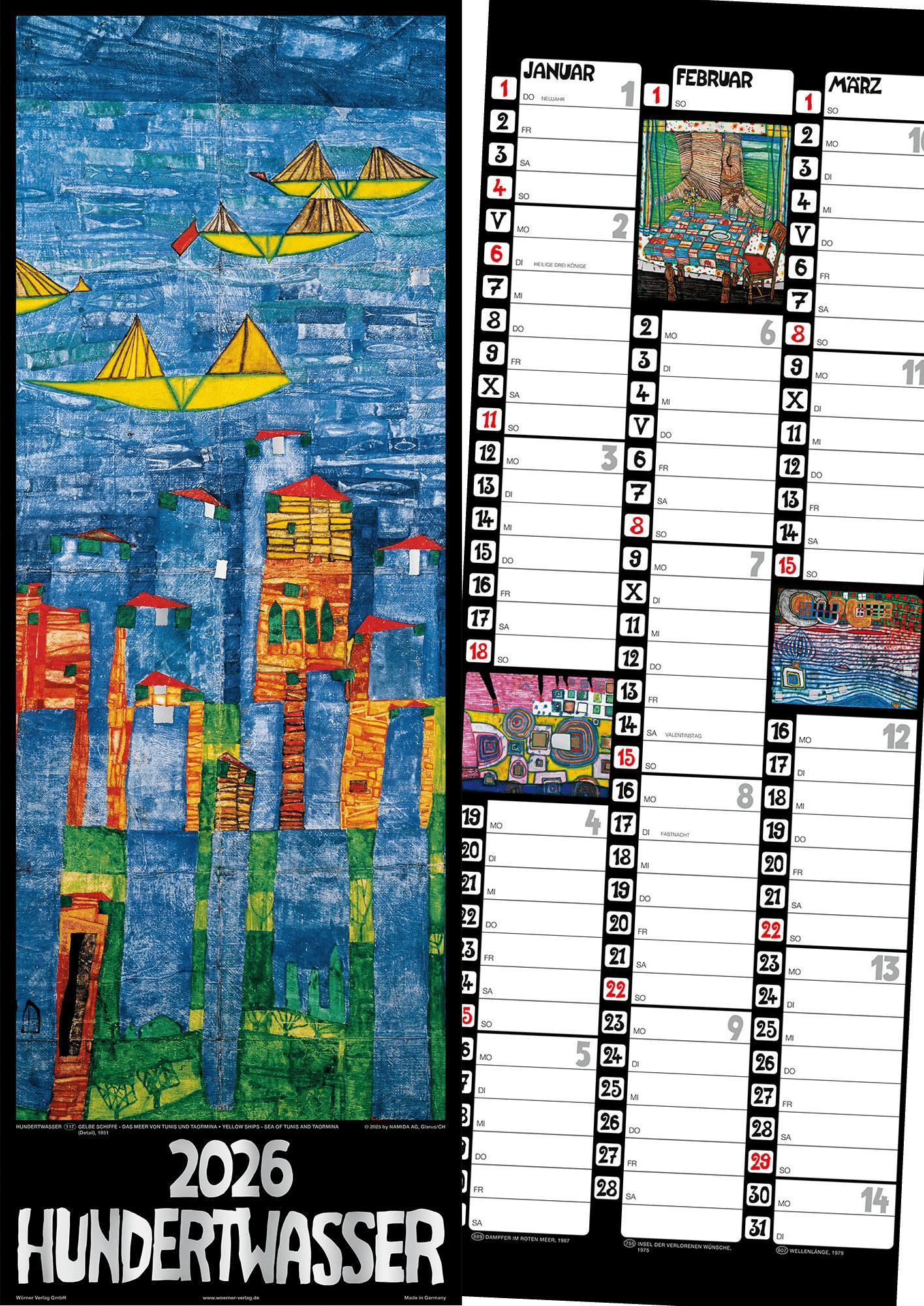 Vorderes Coverbild Hundertwasser Streifenkalender Art 2026