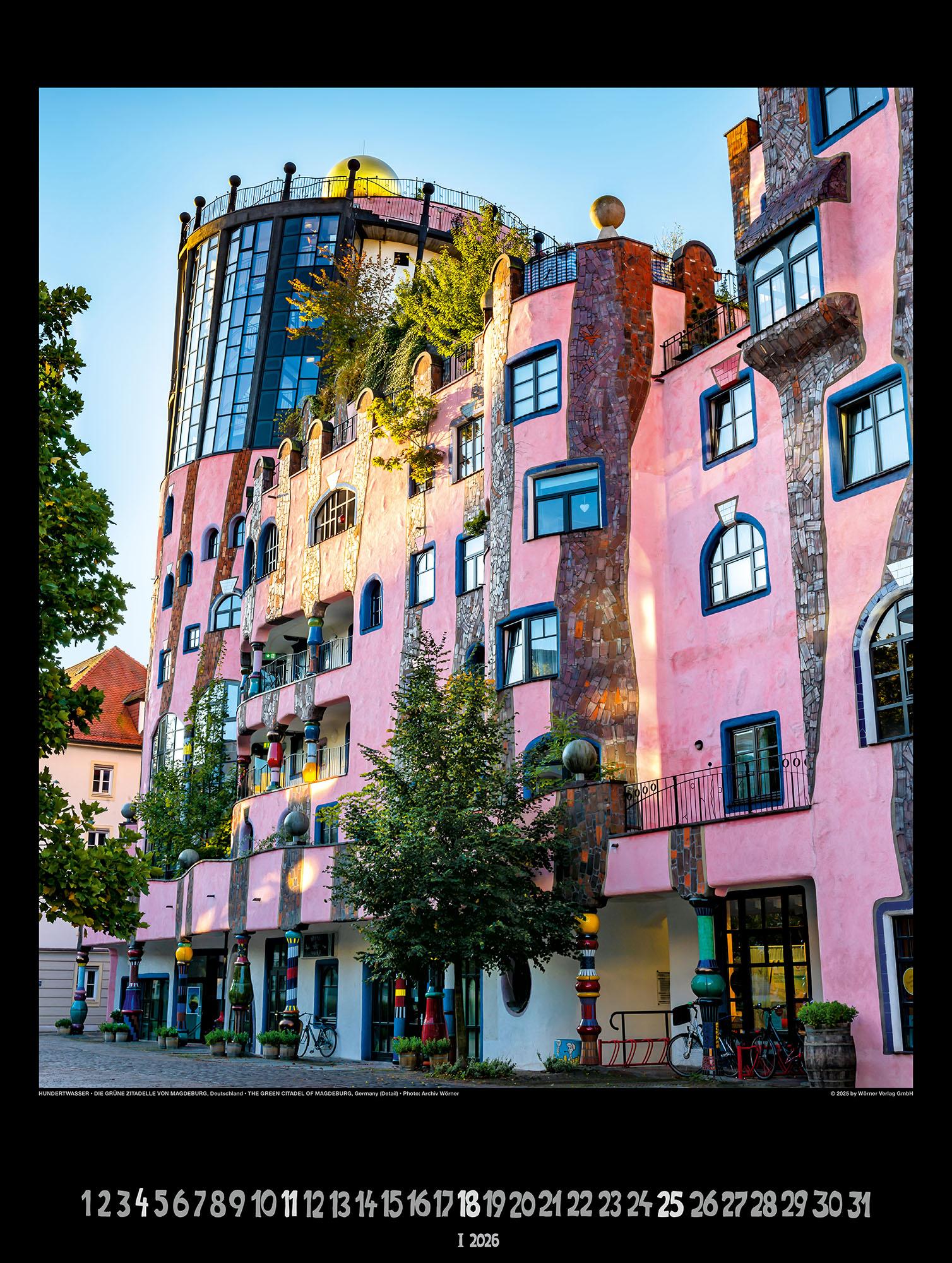 Beispielinhalt (Bild) Großer Hundertwasser Architektur Kalender 2026