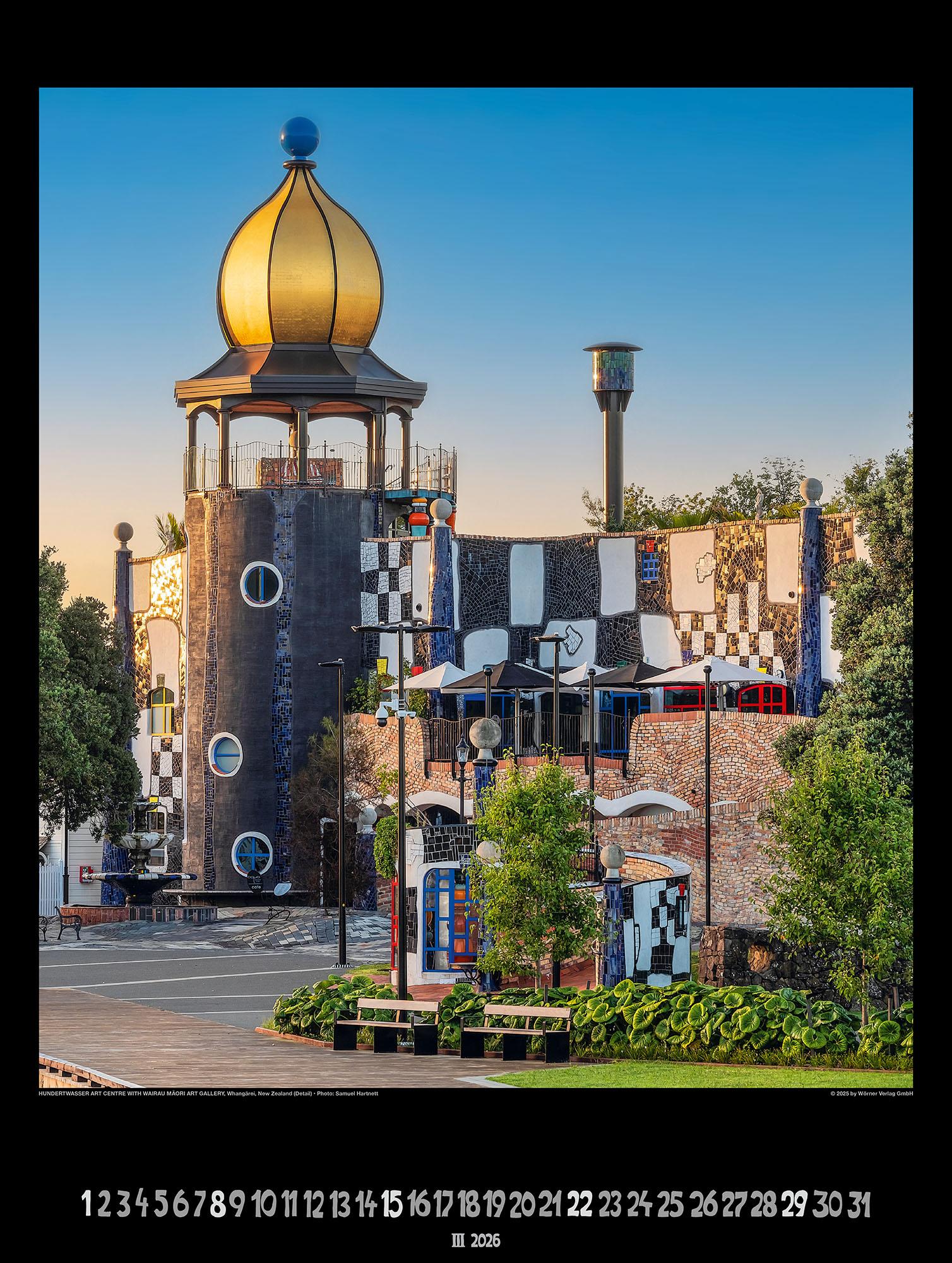 Beispielinhalt (Bild) Großer Hundertwasser Architektur Kalender 2026