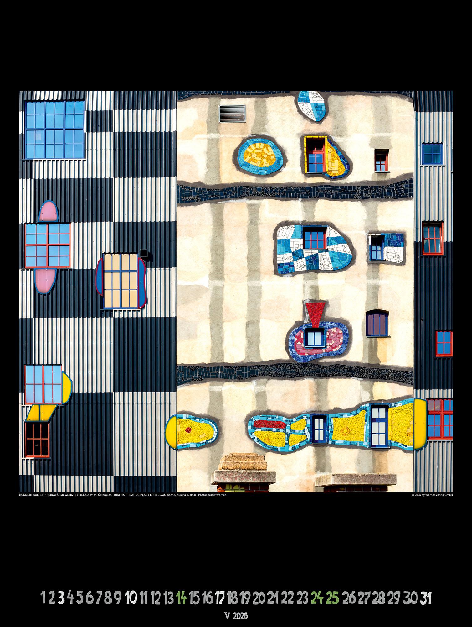 Beispielinhalt (Bild) Großer Hundertwasser Architektur Kalender 2026