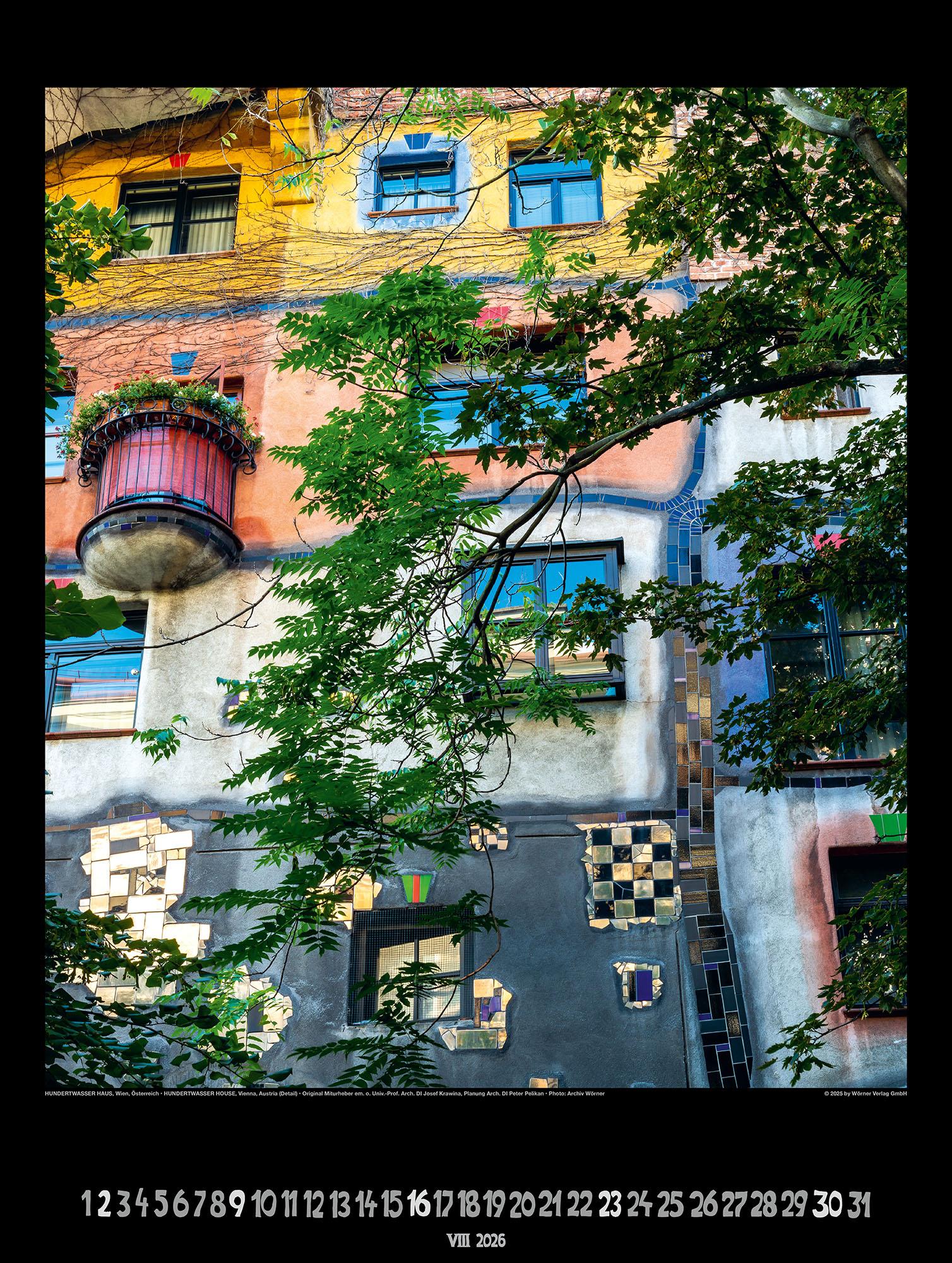 Beispielinhalt (Bild) Großer Hundertwasser Architektur Kalender 2026