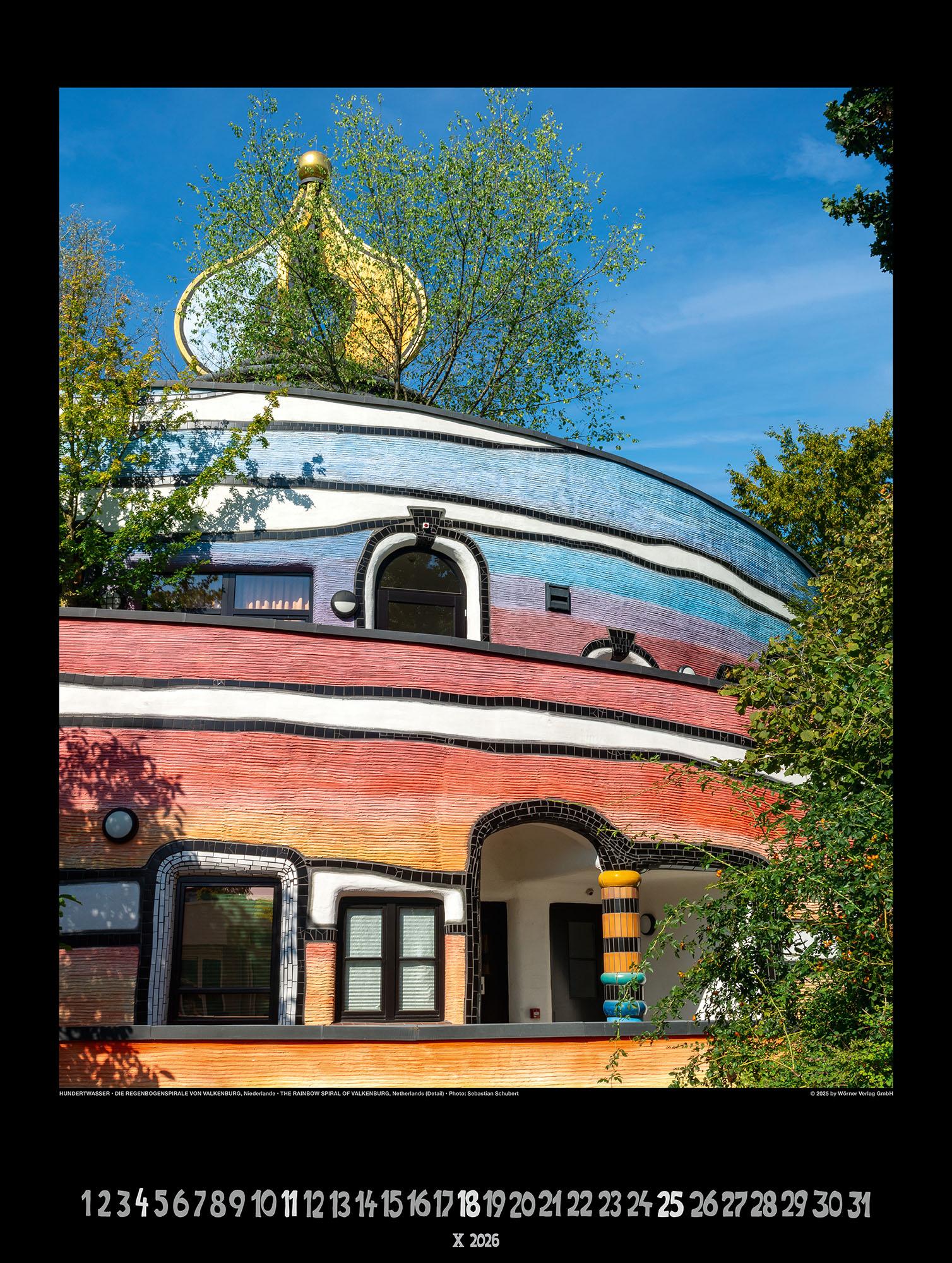 Beispielinhalt (Bild) Großer Hundertwasser Architektur Kalender 2026