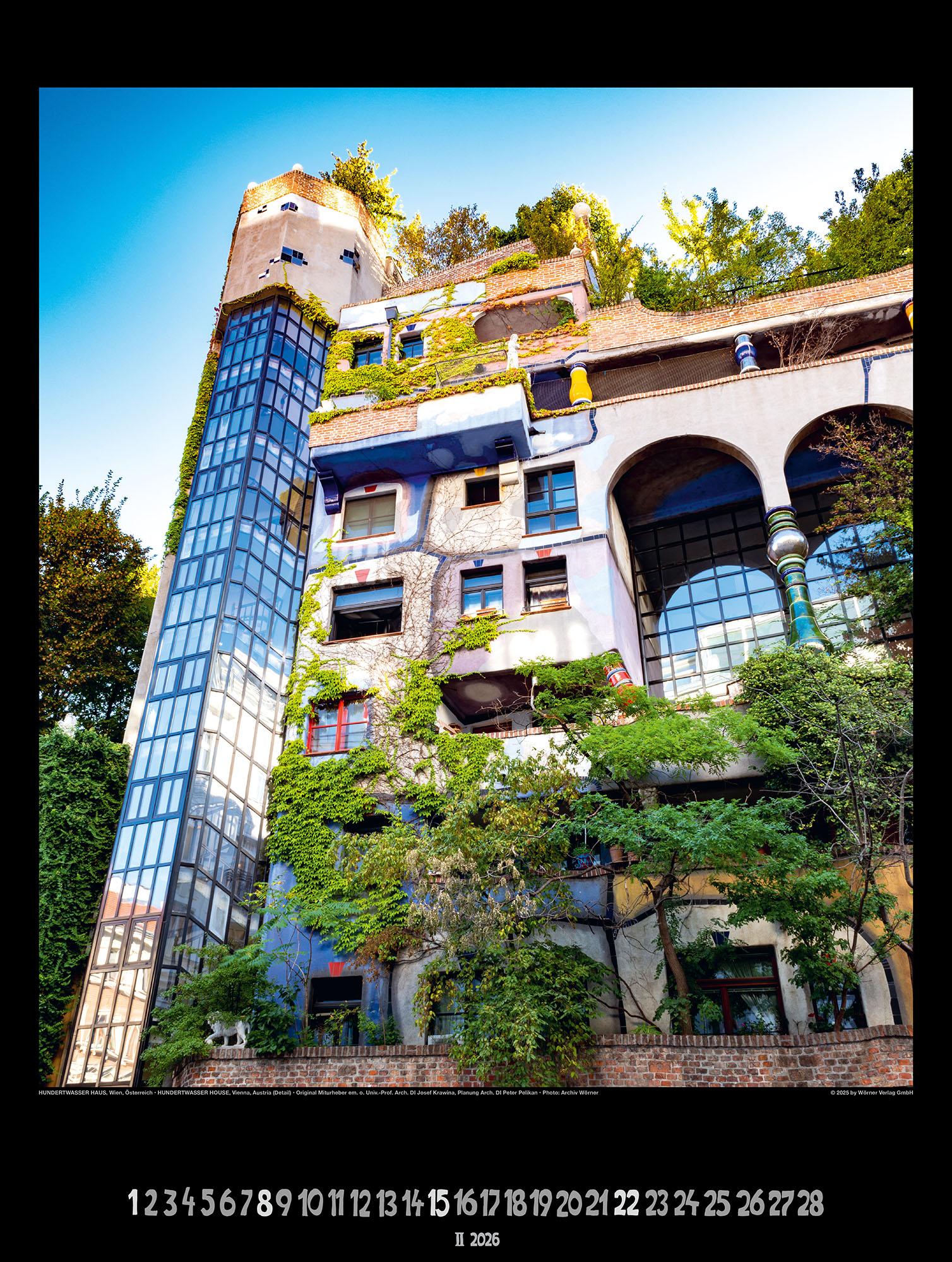 Beispielinhalt (Bild) Großer Hundertwasser Architektur Kalender 2026