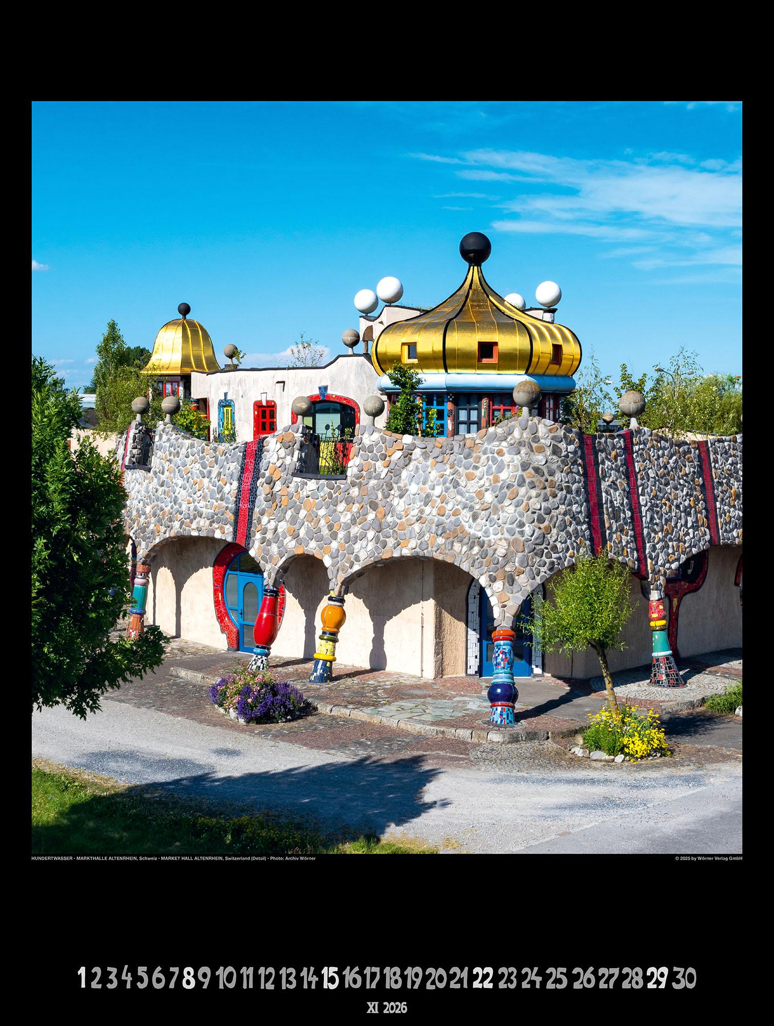Beispielinhalt (Bild) Großer Hundertwasser Architektur Kalender 2026
