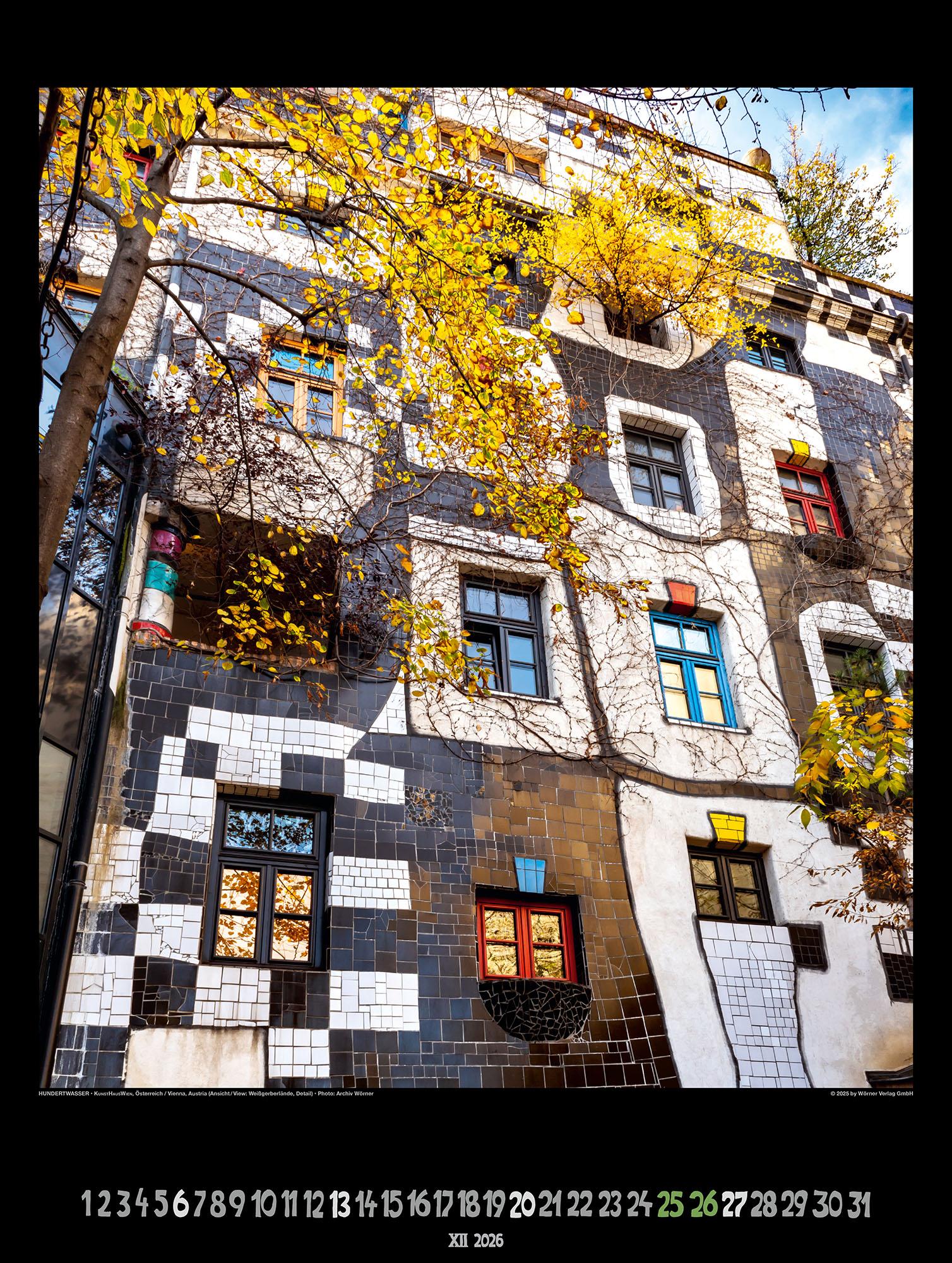 Beispielinhalt (Bild) Großer Hundertwasser Architektur Kalender 2026