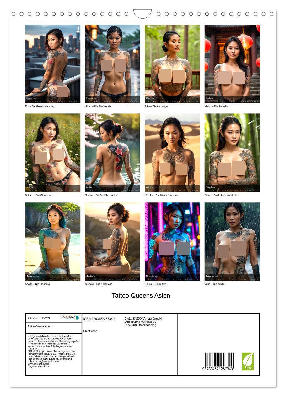 Beispielinhalt (Bild) Tattoo Queens Asien (Wandkalender 2026 DIN A3 hoch), CALVENDO Monatskalender
