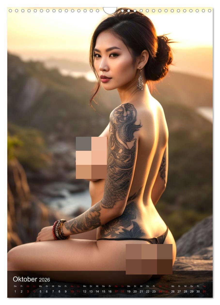 Beispielinhalt (Bild) Tattoo Queens Asien (Wandkalender 2026 DIN A3 hoch), CALVENDO Monatskalender