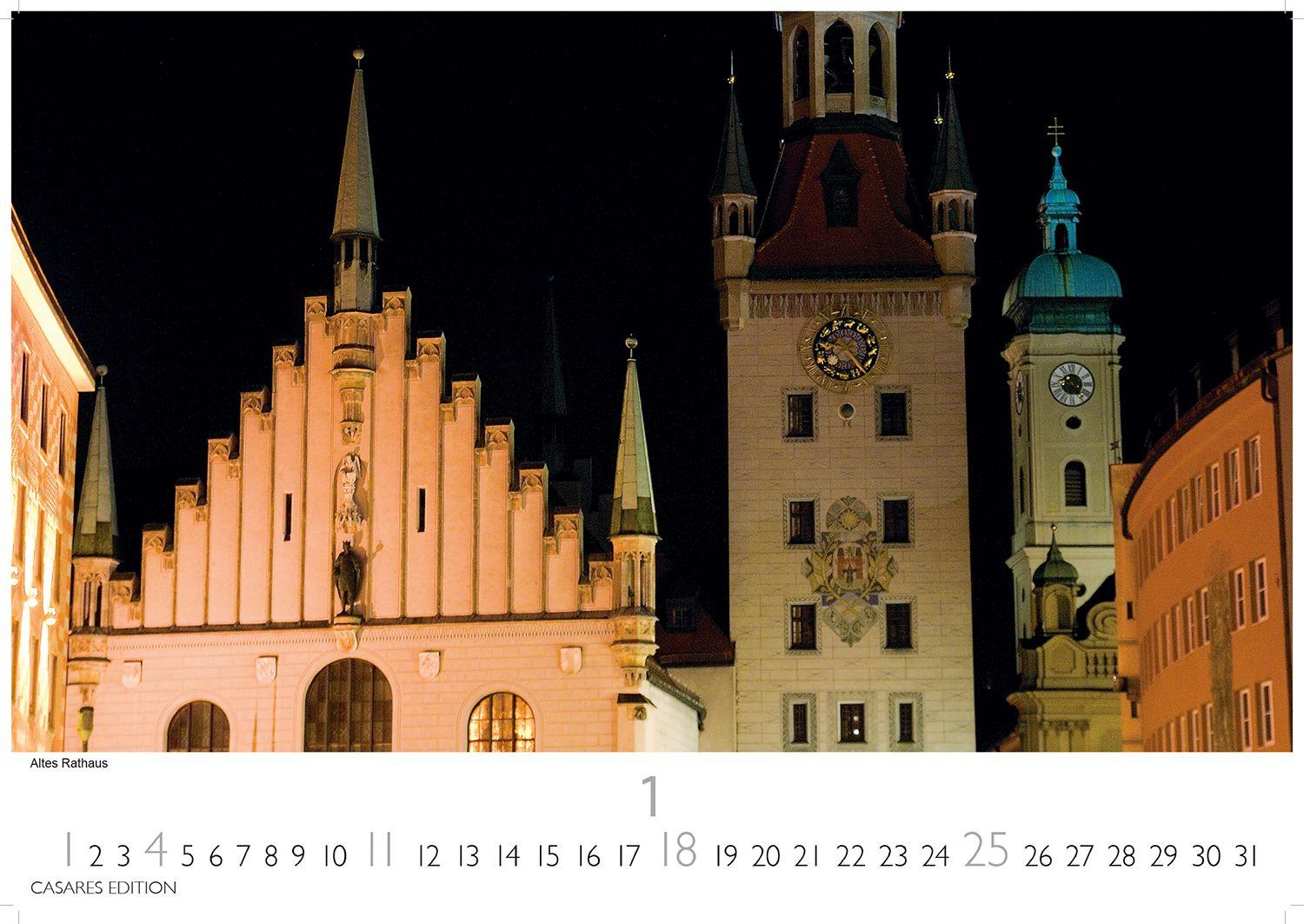 Beispielinhalt (Bild) München Kalender 2026 - Wandkalender | Fotokalender Deutschland 24x35cm - faszinierende Ansichten von Marienplatz bis Alpenpanorama