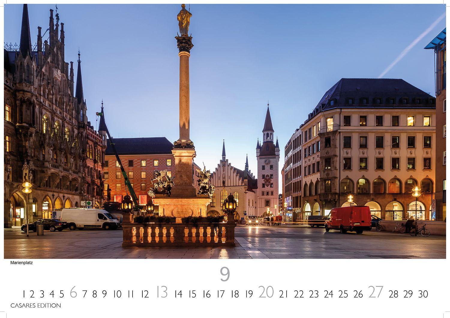 Beispielinhalt (Bild) München Kalender 2026 - Wandkalender | Fotokalender Deutschland 24x35cm - faszinierende Ansichten von Marienplatz bis Alpenpanorama