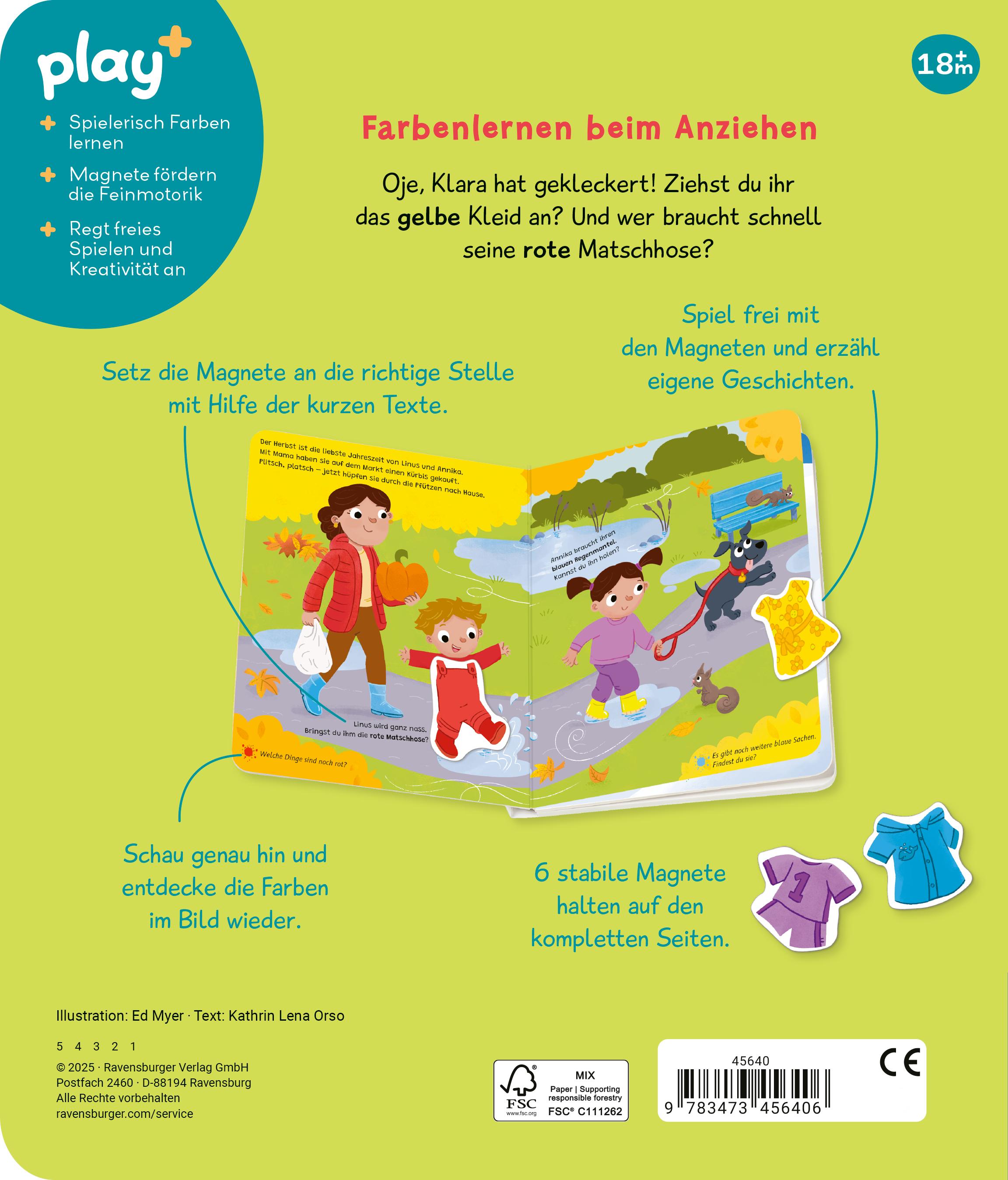 Rückseitencover Play+ Mein Spiel mit-Magnetbuch Komm, wir lernen die Farben - ab 18 Monate