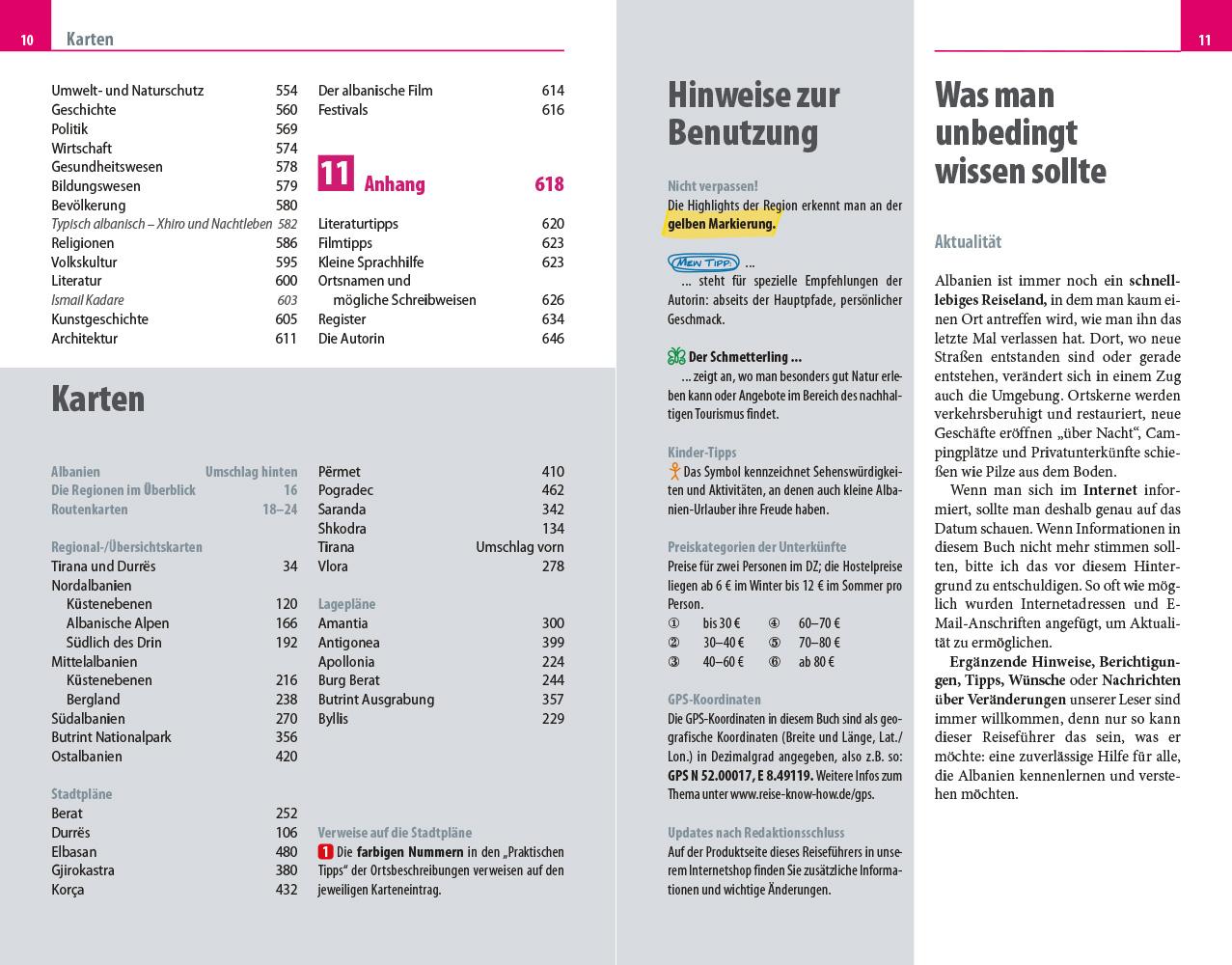 Beispielinhalt (Bild) Reise Know-How Reiseführer Albanien