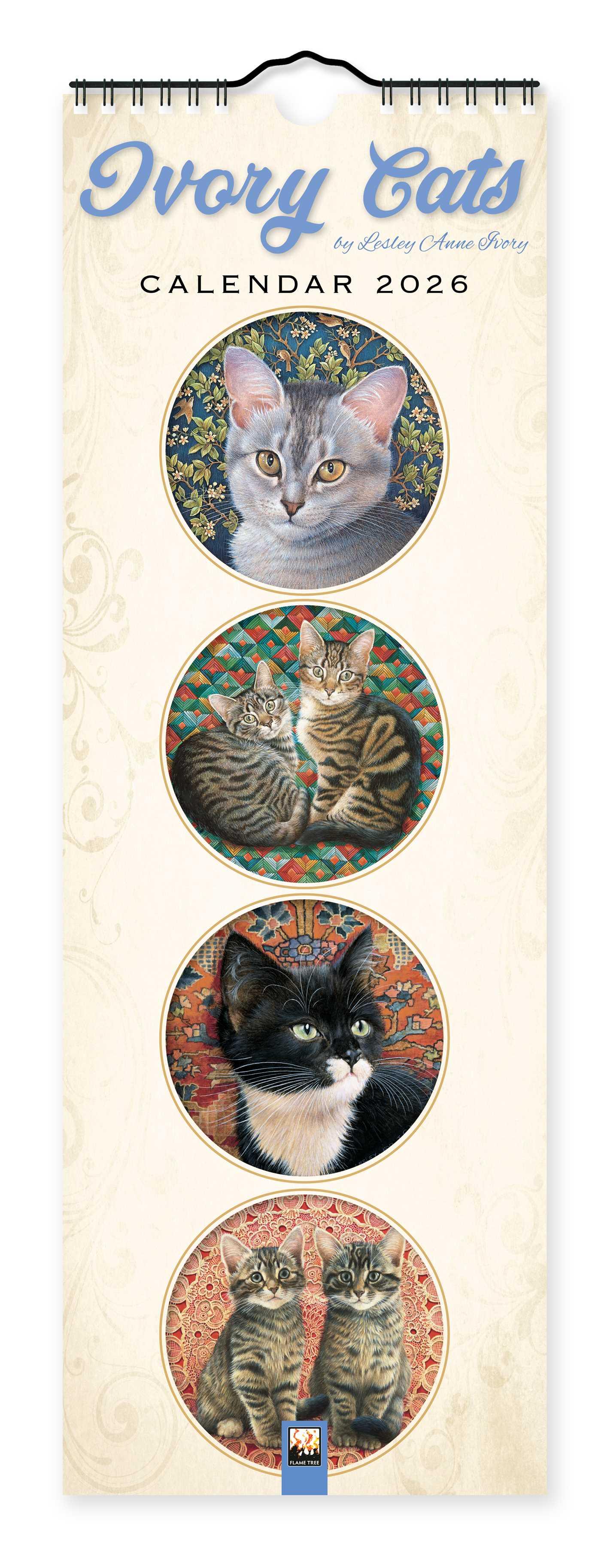 Vorderes Coverbild Ivory Cats - Gemalte Katzen - Slimline-Kalender 2026 - Original Flame Tree Publishing-Kalender Slimeline [Mehrsprachig] [Kalender]