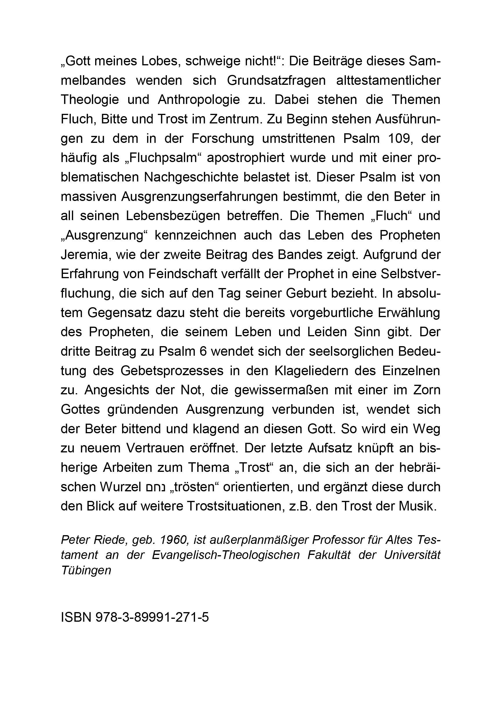 Rückseitencover Gott meines Lobes schweige nicht (Psalm 109,1)