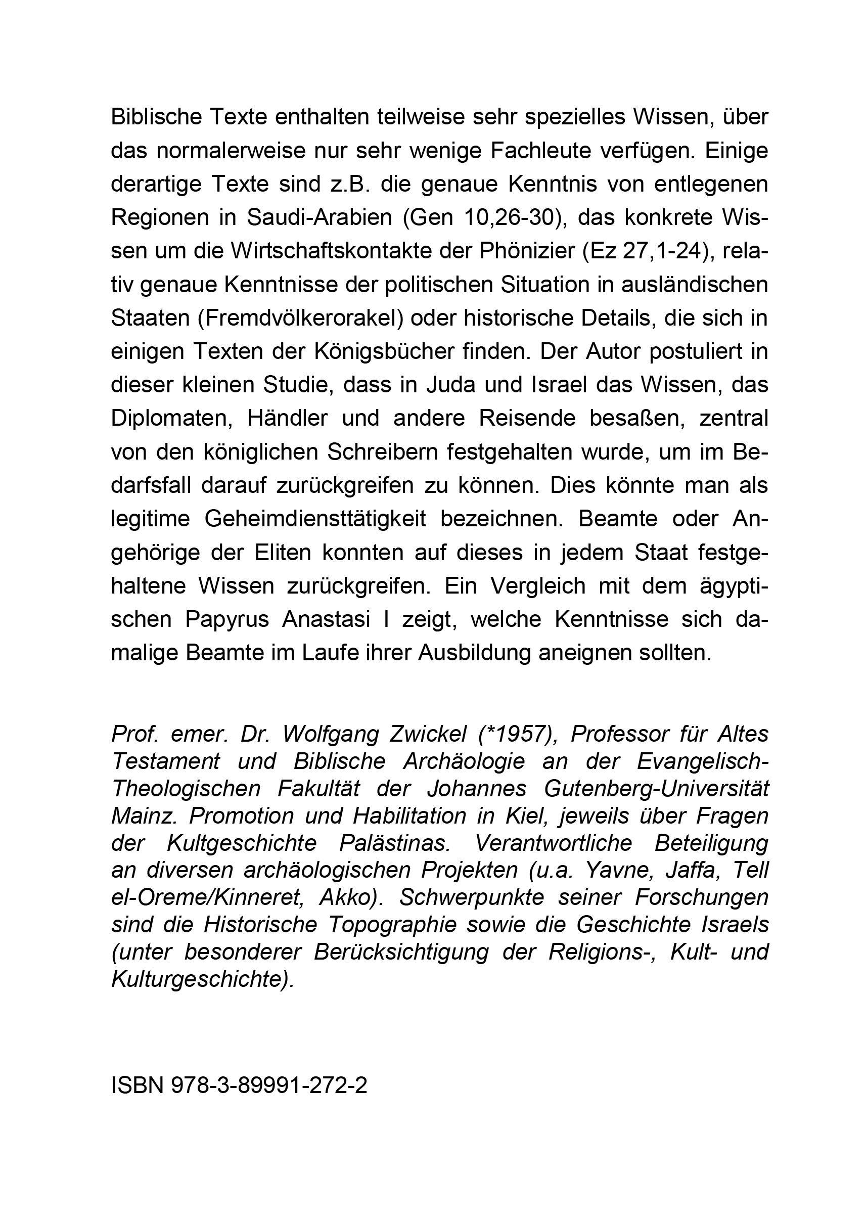 Rückseitencover Beamten- und Schreiberwissen im Alten Israel