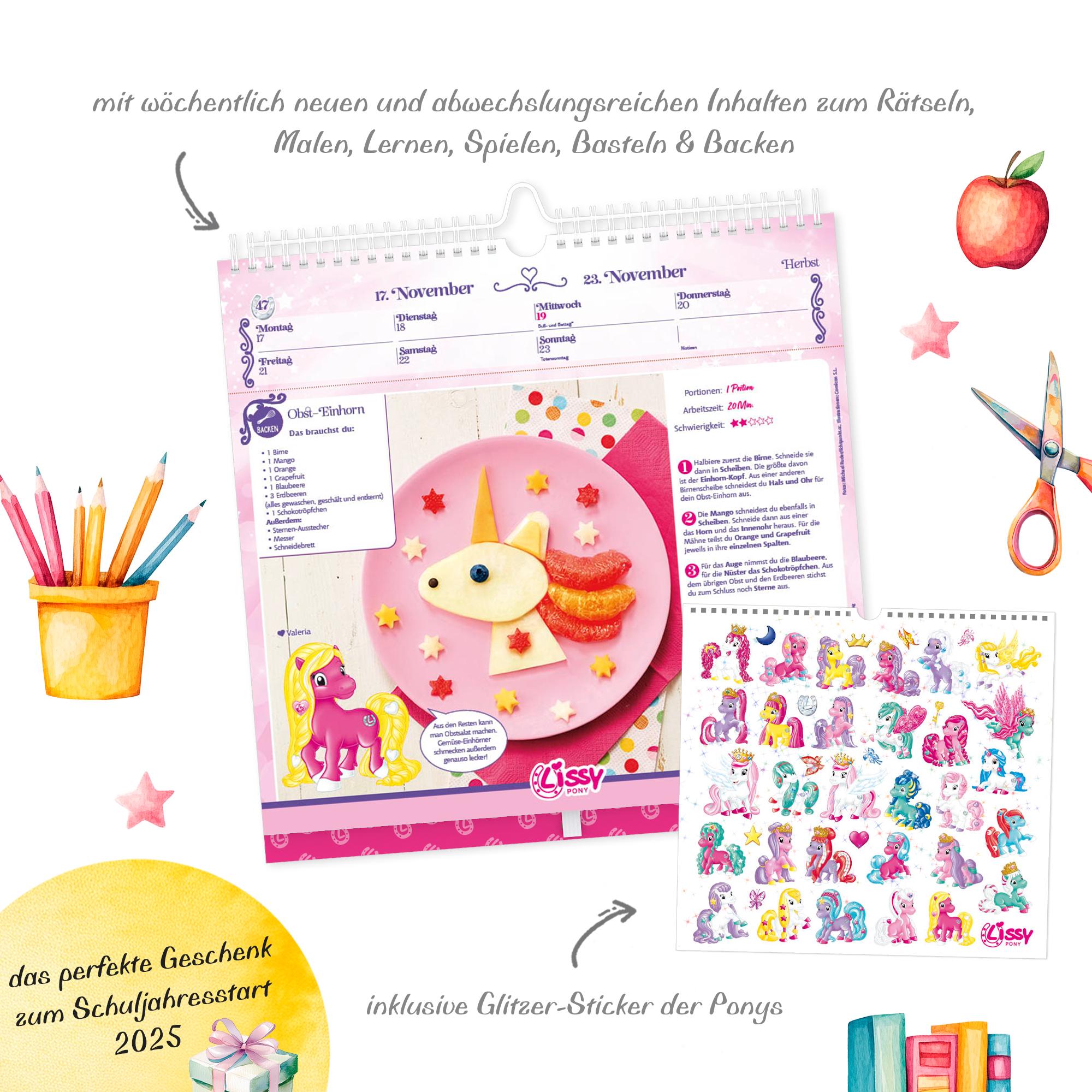 Beispielinhalt (Bild) Mein traumhafter Lissy Pony Kalender - mit 53 Blättern zum basteln, malen und rätseln -  mit Glitzerstickern