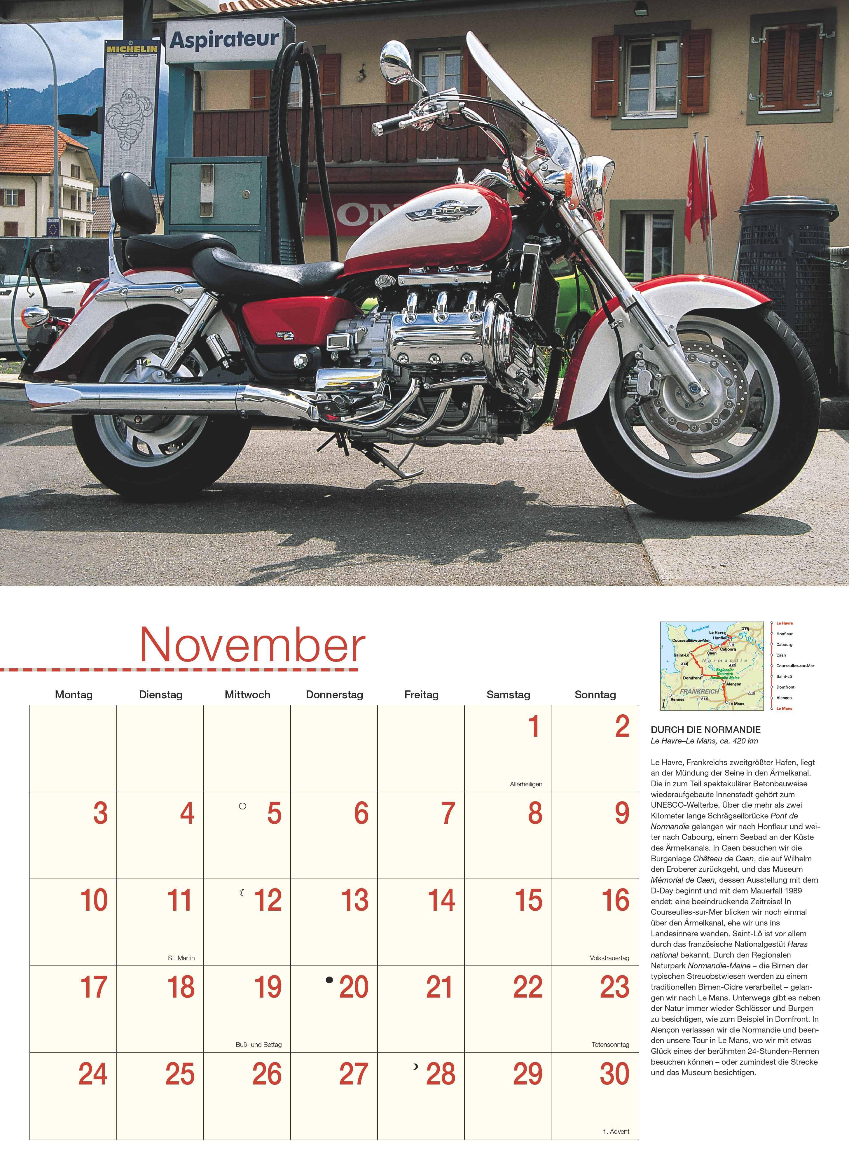 Beispielinhalt (Bild) Motorräder & Routen 2026 - Broschürenkalender - mit Schulferientabelle - Format 42 x 29 cm