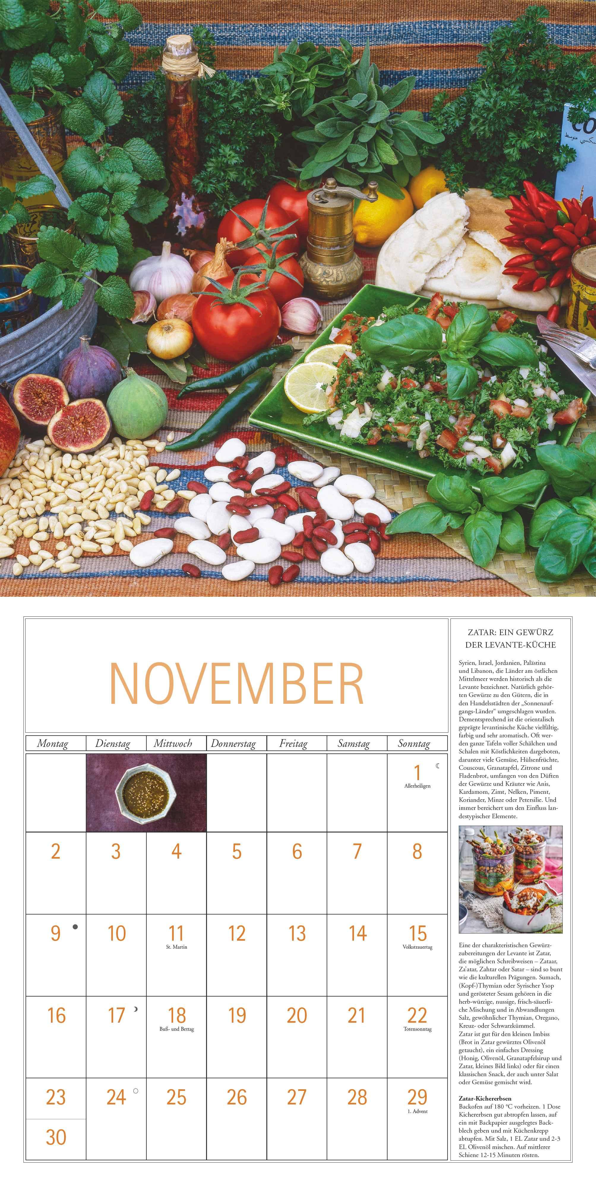 Beispielinhalt (Bild) DUMONT - DUMONTS Kräuter Kalender 2026 Broschürenkalender, 30x30cm, Wandkalender mit Texten, Rezepten und nützlichen Tipps, mit Jahresübersicht 2026 und Schulferientabelle