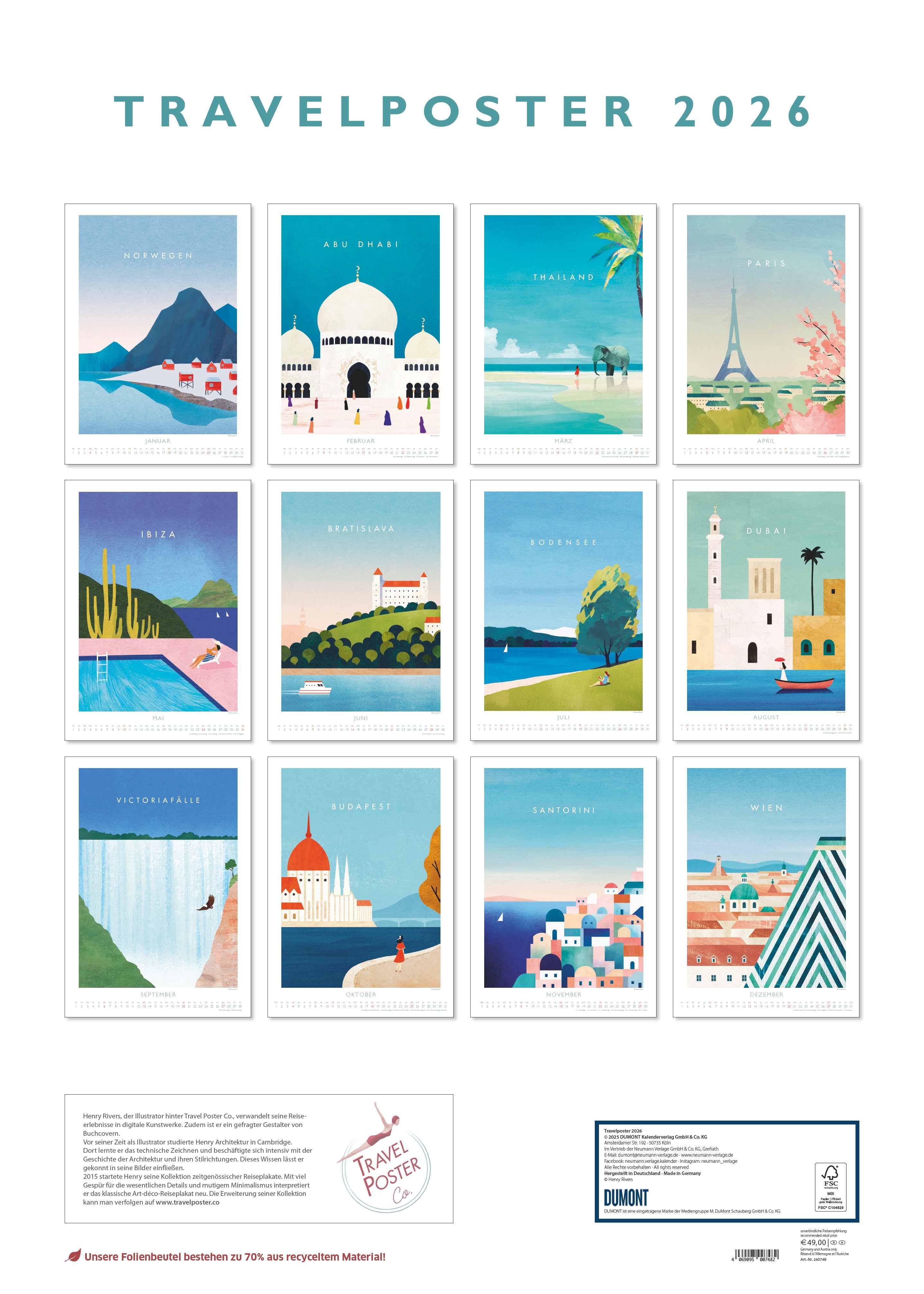 Beispielinhalt (Bild) Travelposter 2026 - Reiseplakate-Kalender von DUMONT- Wand-Kalender - Poster-Format 50 x 70 cm