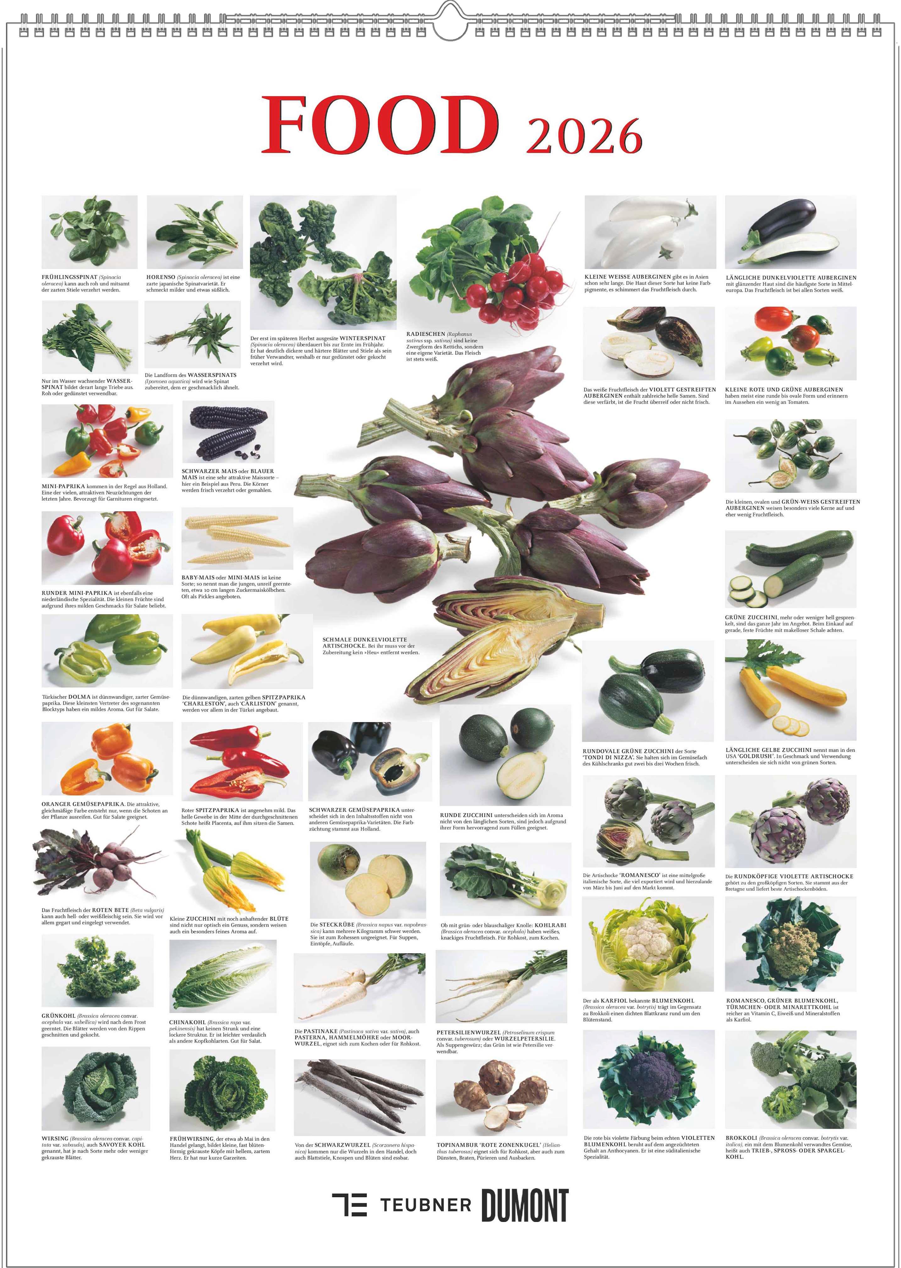 Vorderes Coverbild Food 2026 - Bildkalender 50x70 cm - mit kurzen Beschreibungen zu den Obst- und Gemüsesorten - Küchenkalender - Dumont - Posterkalender