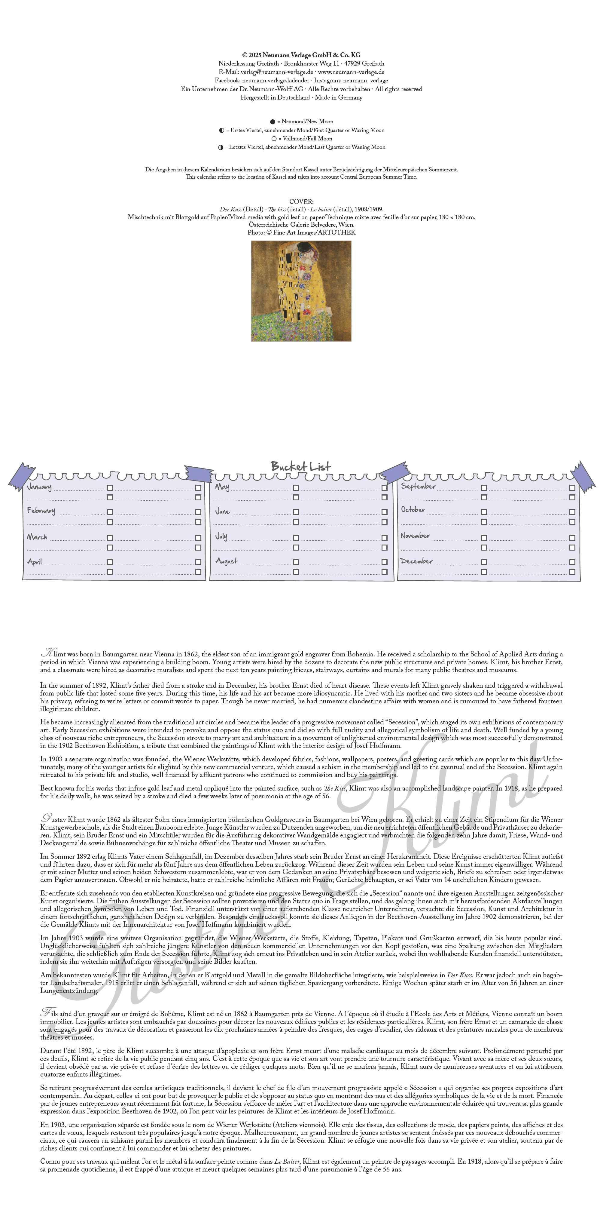 Beispielinhalt (Bild) Gustav Klimt 2026 - Wand-Kalender - Broschüren-Kalender - 30x30 - 30x60 geöffnet - Kunst-Kalender