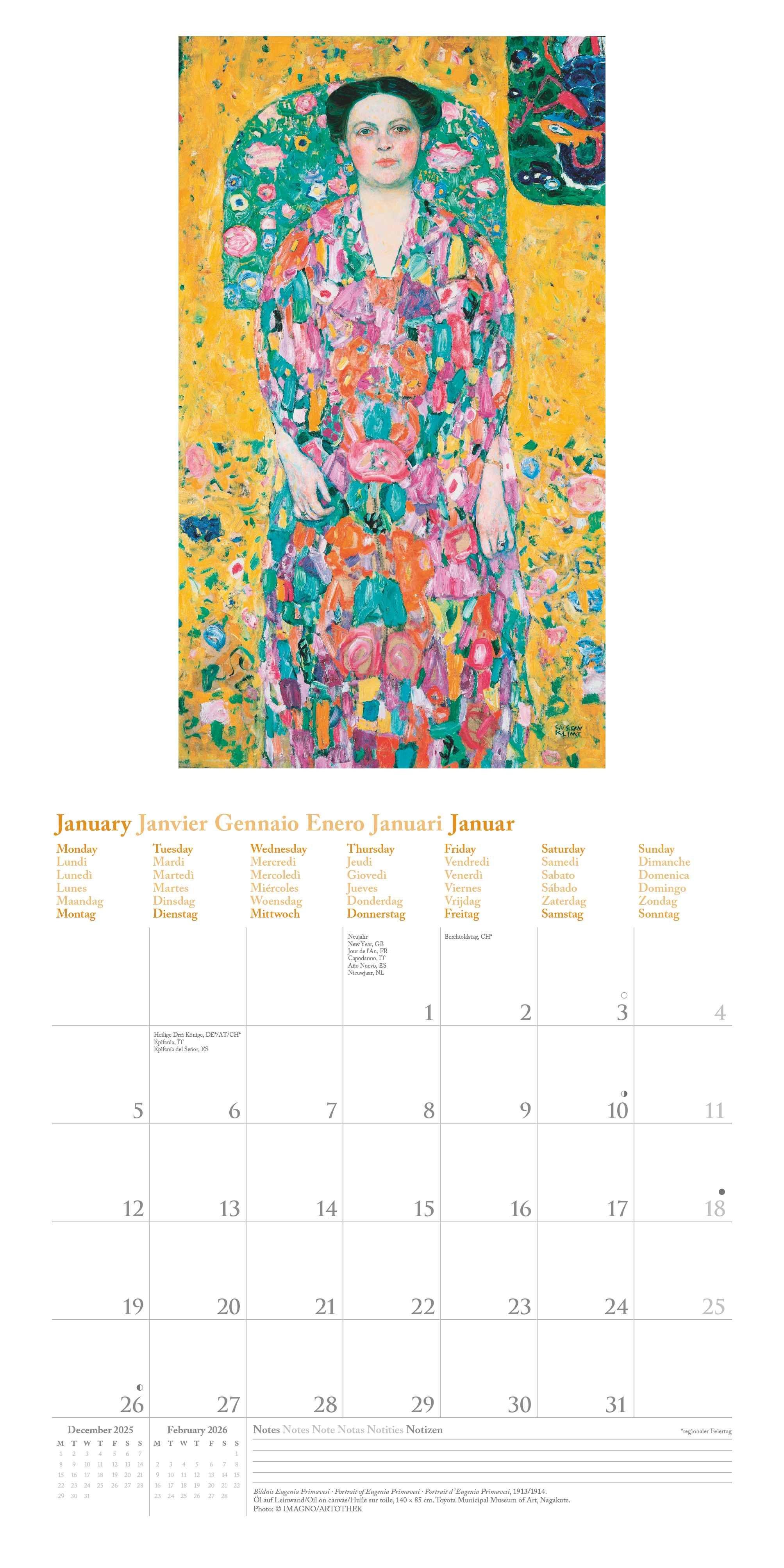 Beispielinhalt (Bild) Gustav Klimt 2026 - Wand-Kalender - Broschüren-Kalender - 30x30 - 30x60 geöffnet - Kunst-Kalender