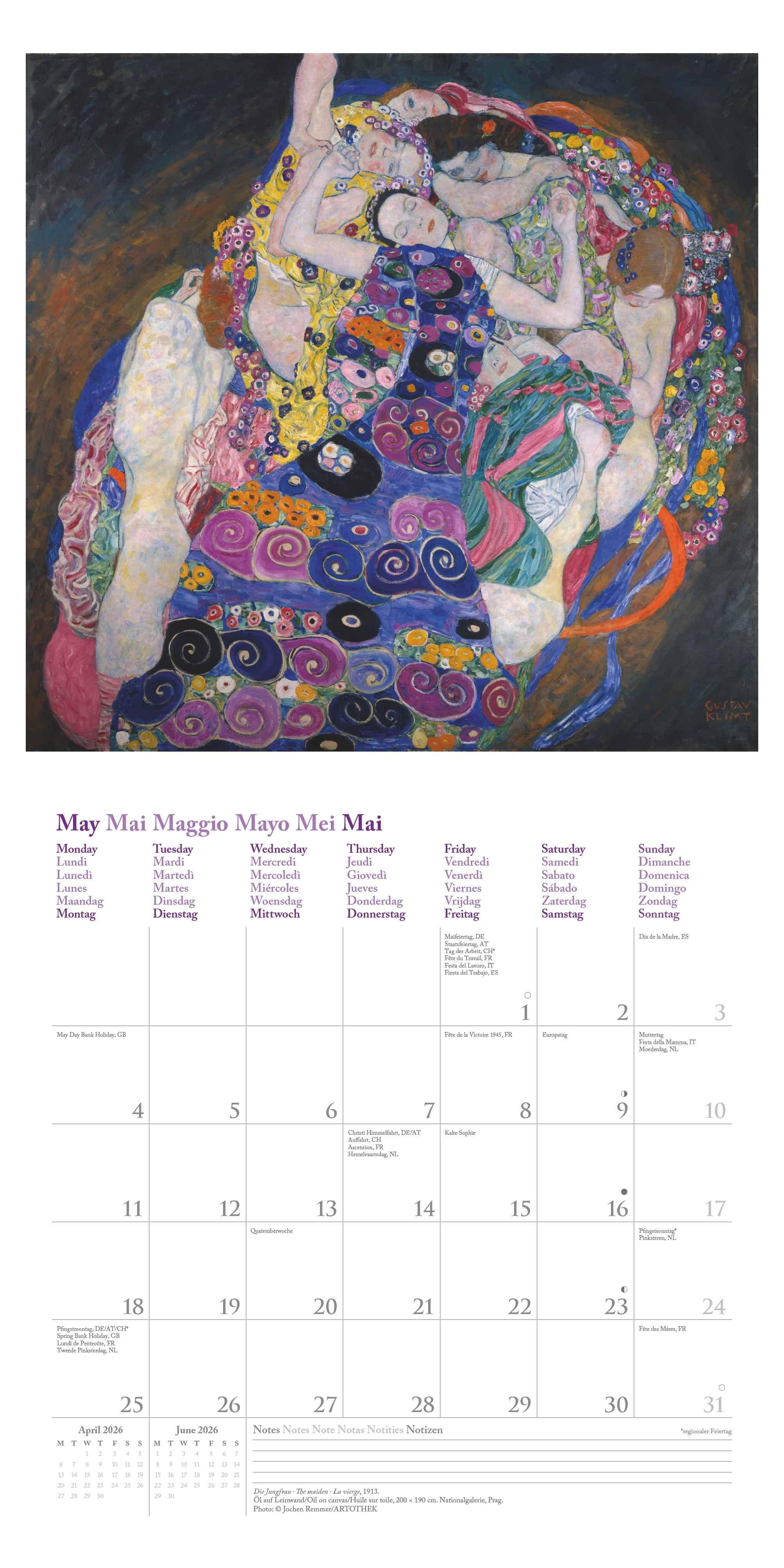 Beispielinhalt (Bild) Gustav Klimt 2026 - Wand-Kalender - Broschüren-Kalender - 30x30 - 30x60 geöffnet - Kunst-Kalender
