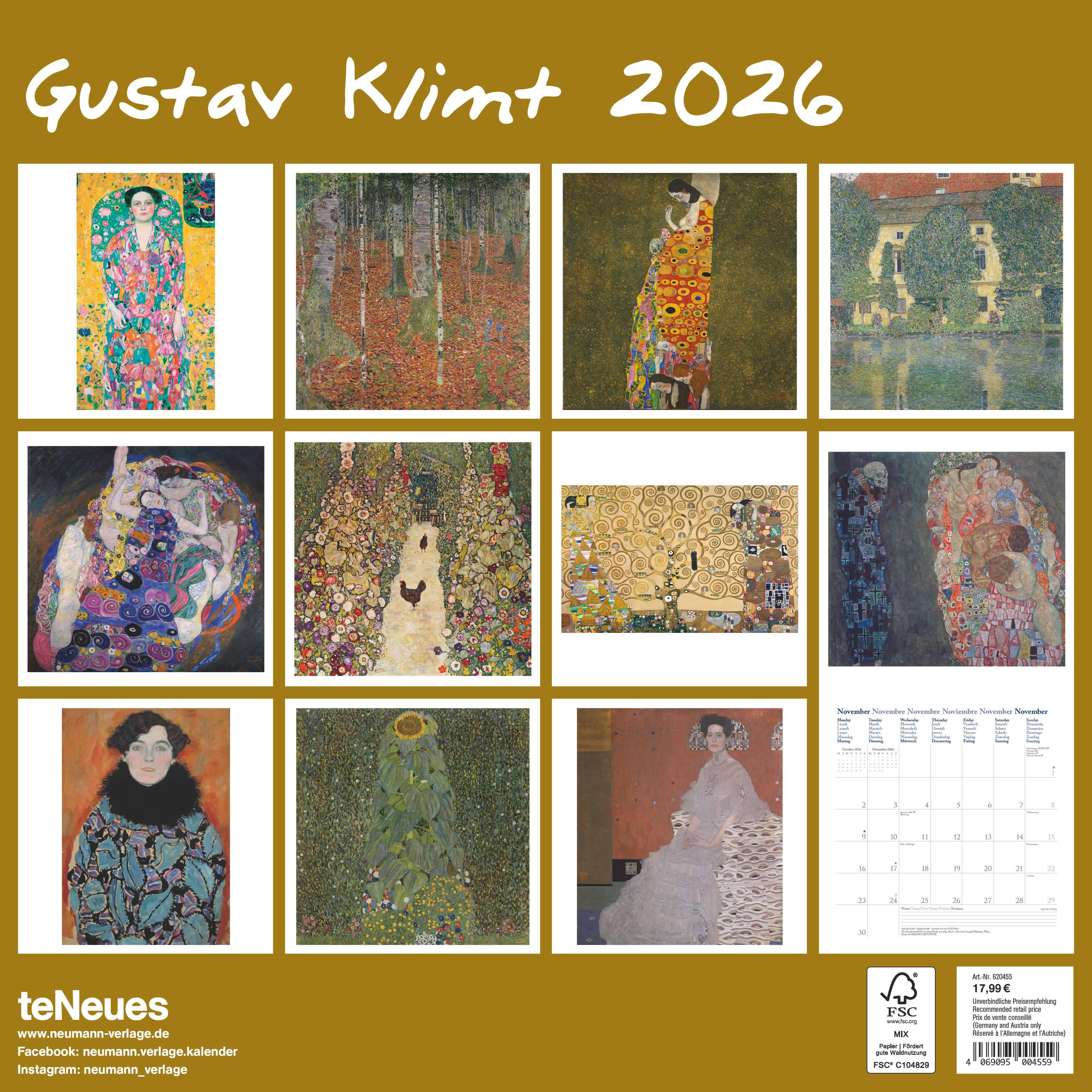 Rückseitencover Gustav Klimt 2026 - Wand-Kalender - Broschüren-Kalender - 30x30 - 30x60 geöffnet - Kunst-Kalender