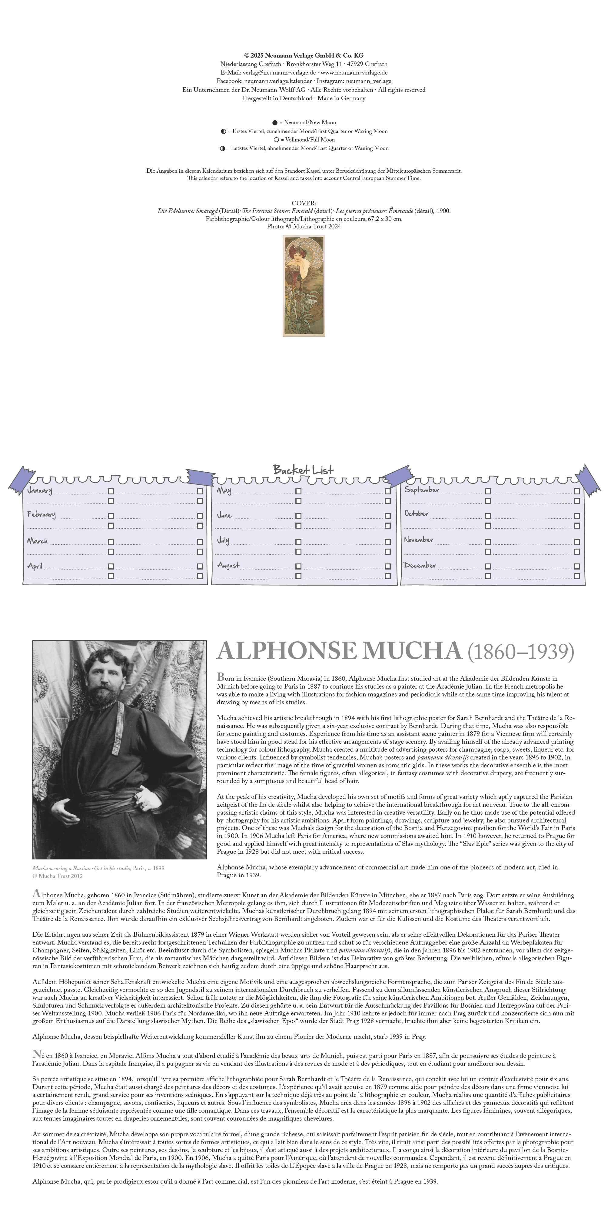 Beispielinhalt (Bild) Mucha 2026 - Wand-Kalender - Broschüren-Kalender - 30x30 -30x60 geöffnet - Kunst-Kalender