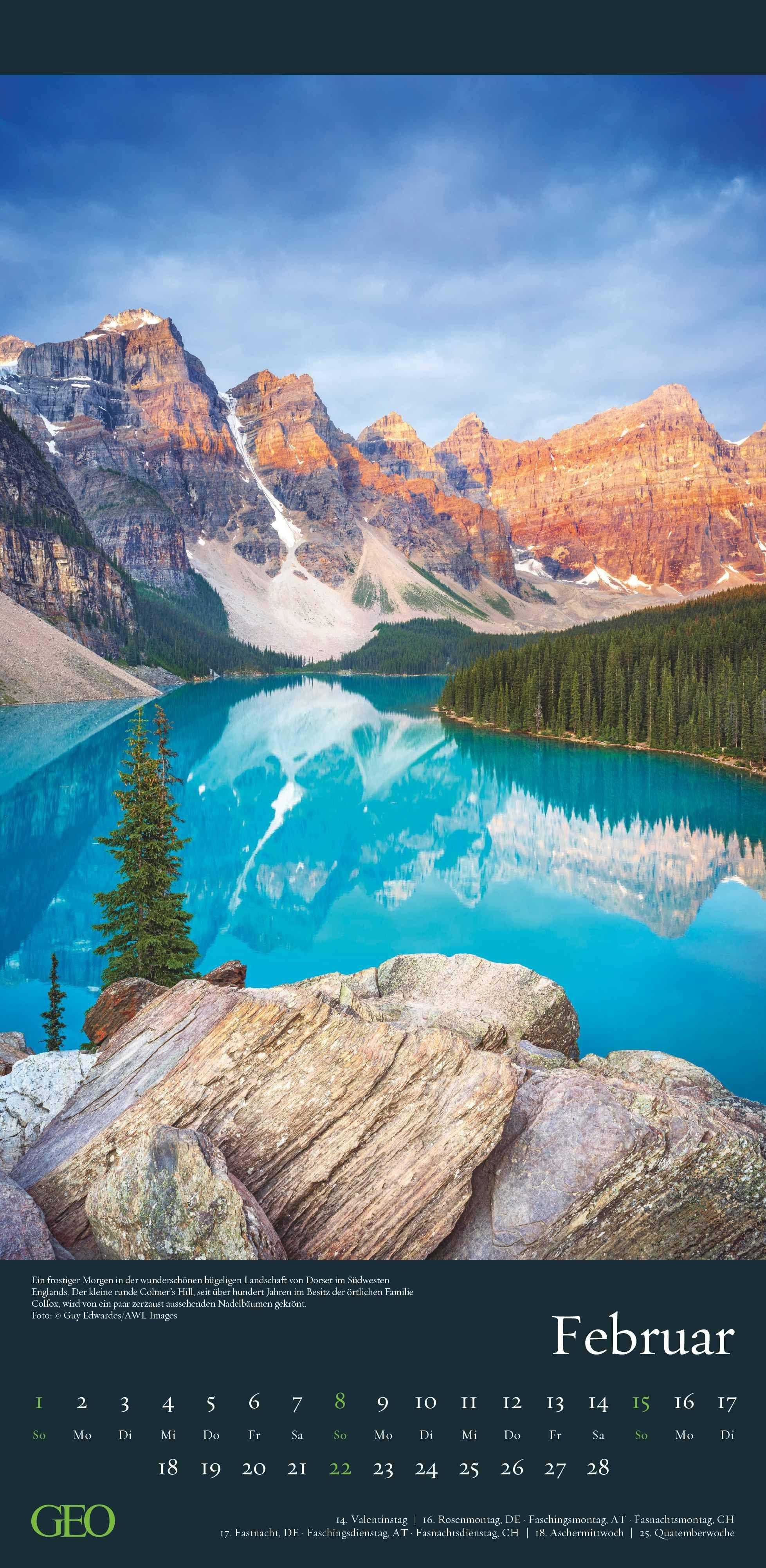 Beispielinhalt (Bild) GEO - Faszination Natur 2026 - Wandkalender 22x45 cm, 12 Monatsblätter mit hochwertigen Naturfotografien, deutsches Kalendarium & Spiralbindung