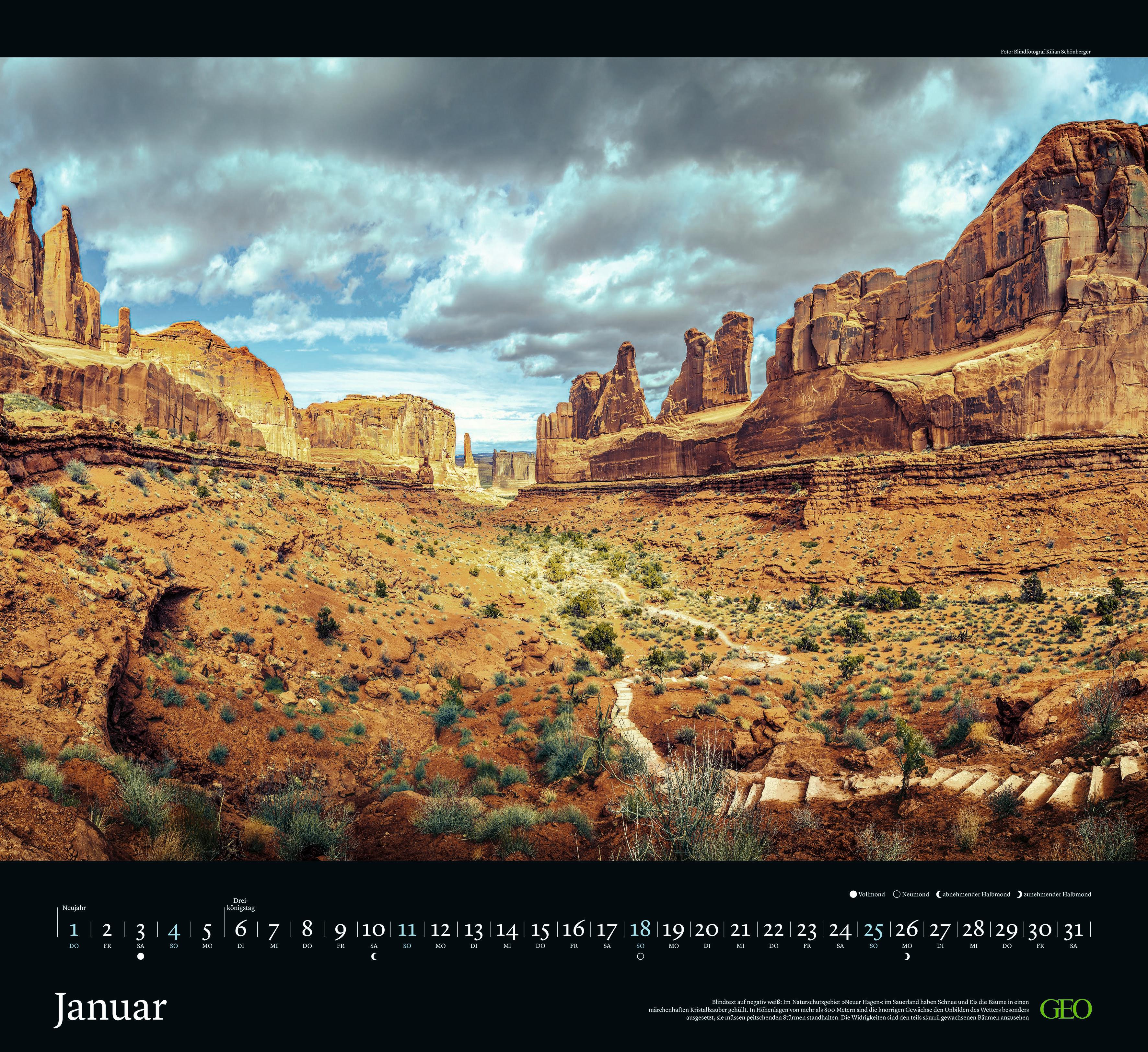 Beispielinhalt (Bild) GEO Klassiker: Traumpfade 2026 - Wand-Kalender - Reise-Kalender - 60x55